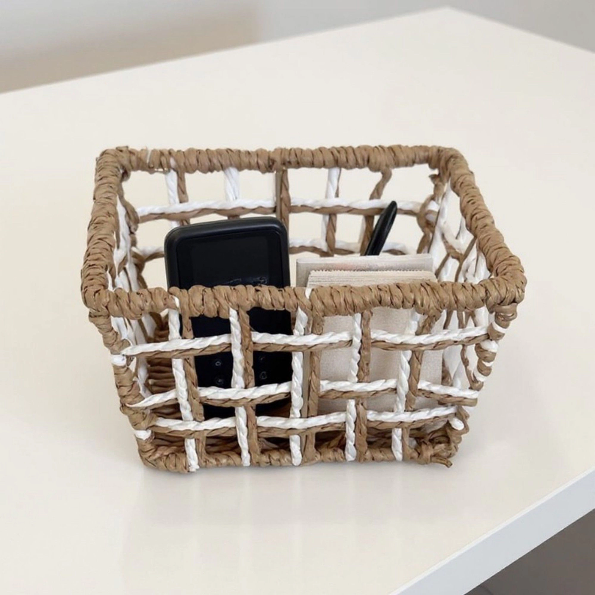 Alilang Women Open Weave Rattan Storage Basket with Reinforced Frame and Two-Tone Design