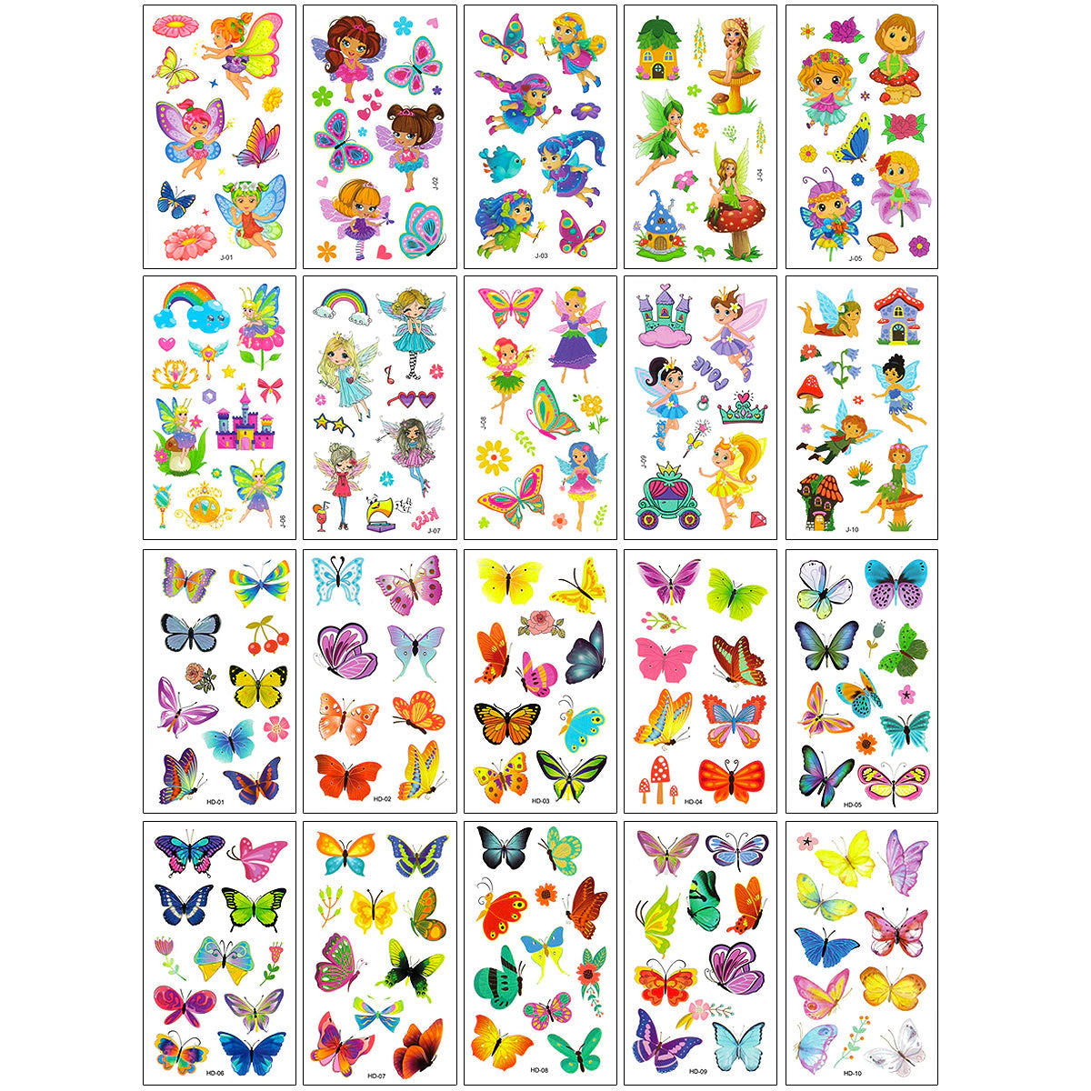 Wrapables Waterproof Temporary Tattoos for Children, 20 sheets Butterflies & Fairies