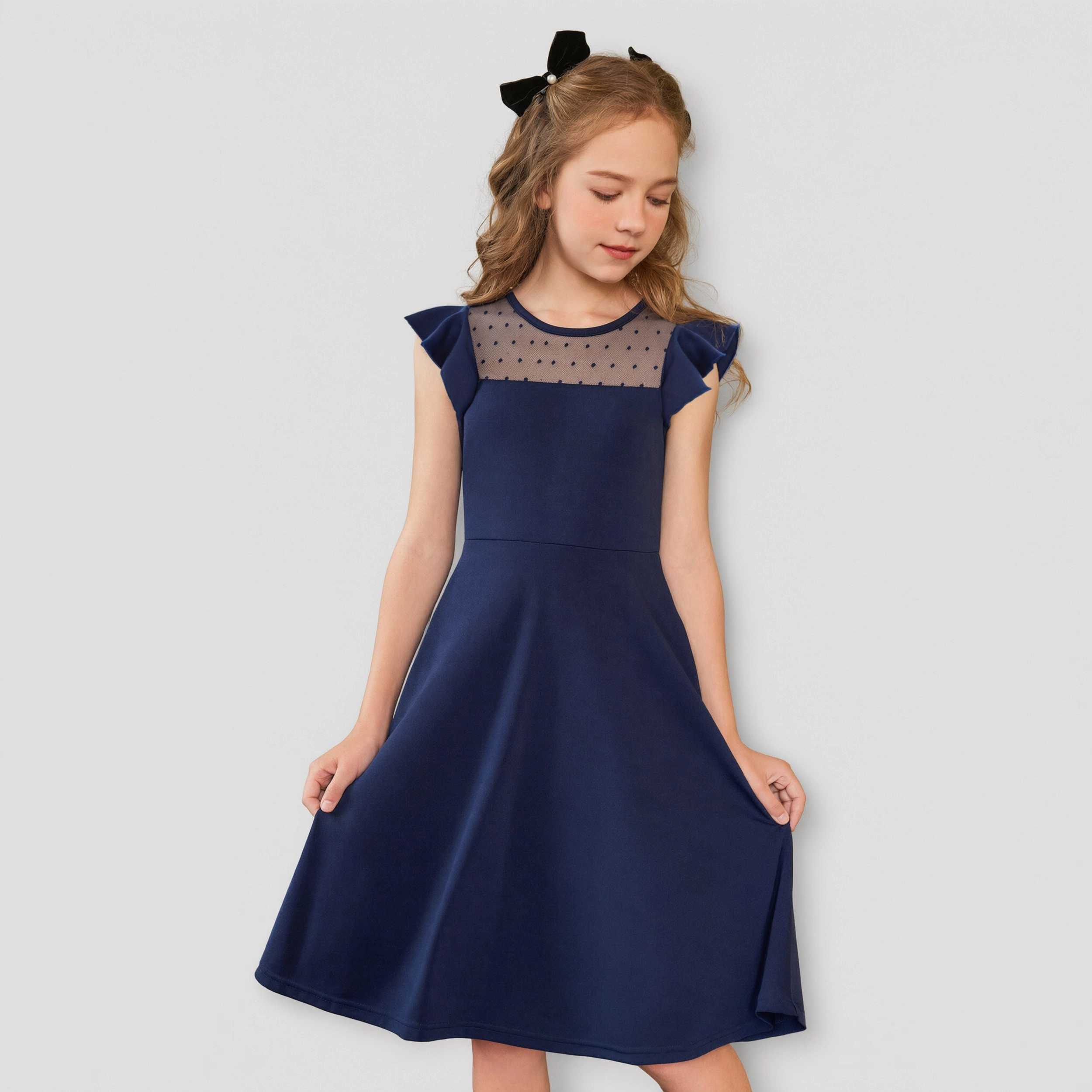 Arshiner Girls Summer Dress Ruffle Sleeve Mesh Formal Wedding Fancy Beach Midi Dresses