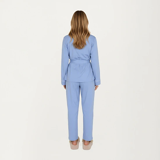 Anna-Kaci Women's 2-Piece Belted Wrap Top and Relaxed Fit Pants Pajama Set with Shawl Collar and Soft Fabric