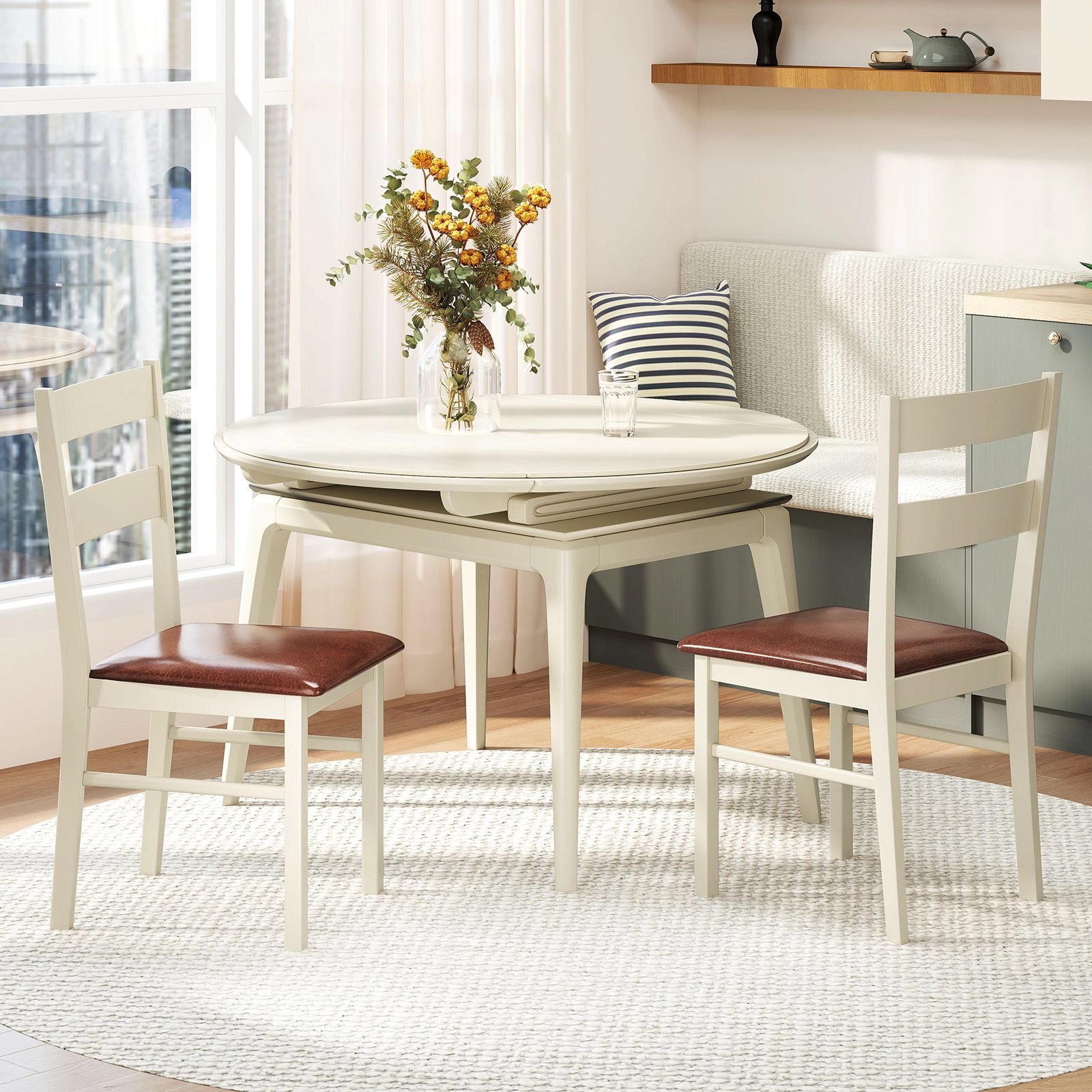 SlickBlue Set of 2 Wooden Dining Chairs PU Leather Upholstered Kitchen Chairs