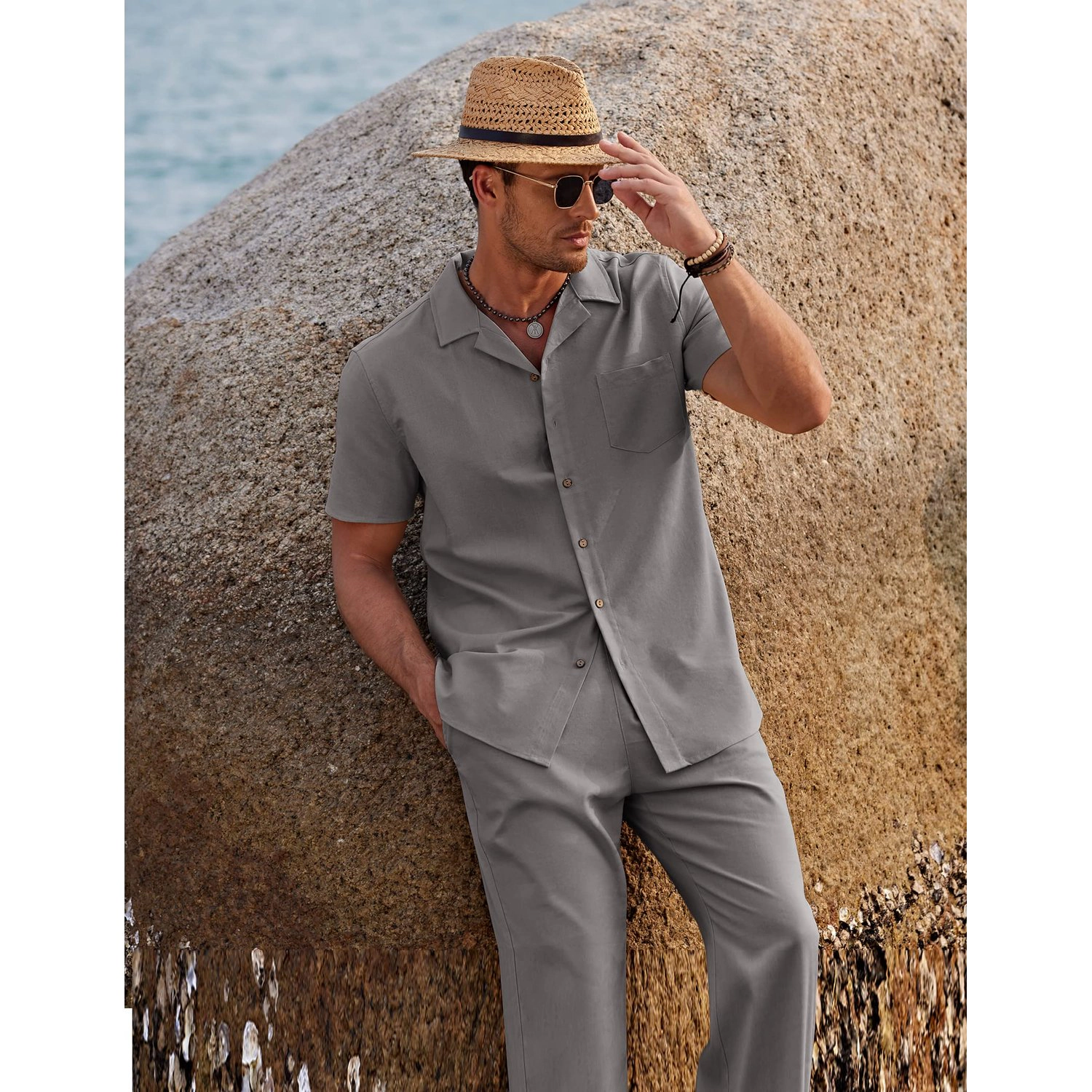 COOFANDY Mens Casual Long Sleeve Button Down Shirt V Neck Pocket  Dressy Tops
