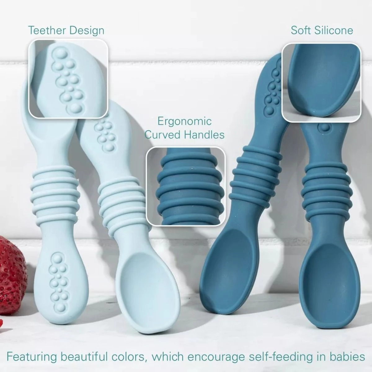 Sperric Silicone Baby Feeding Set, Suction Bowls w/ Lids, 4‑Pack Weaning Spoons & Fruit Feeders, Freezer Dishwasher Safe