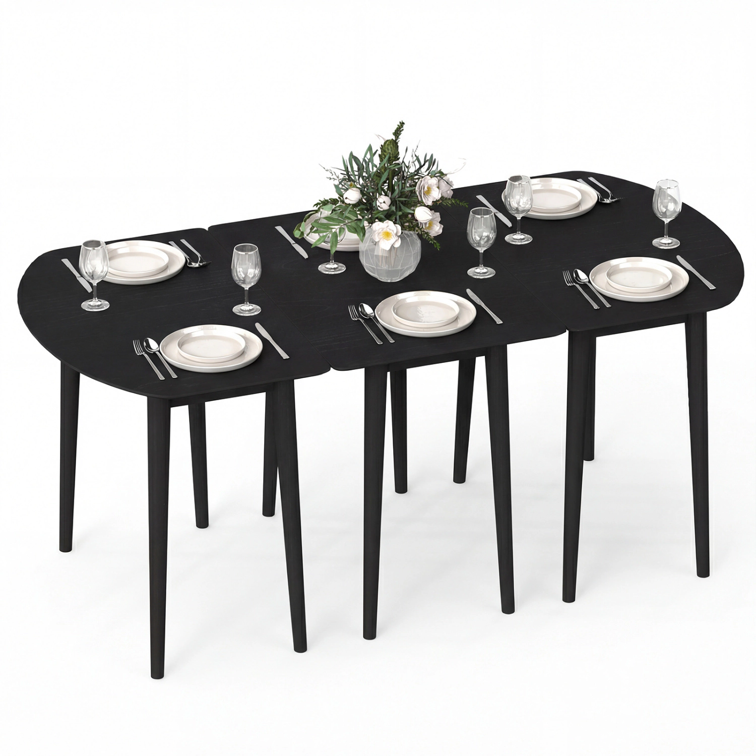LJG Extendable Dining Table Set with 2 Half-Round and 1 Rectangular Tables