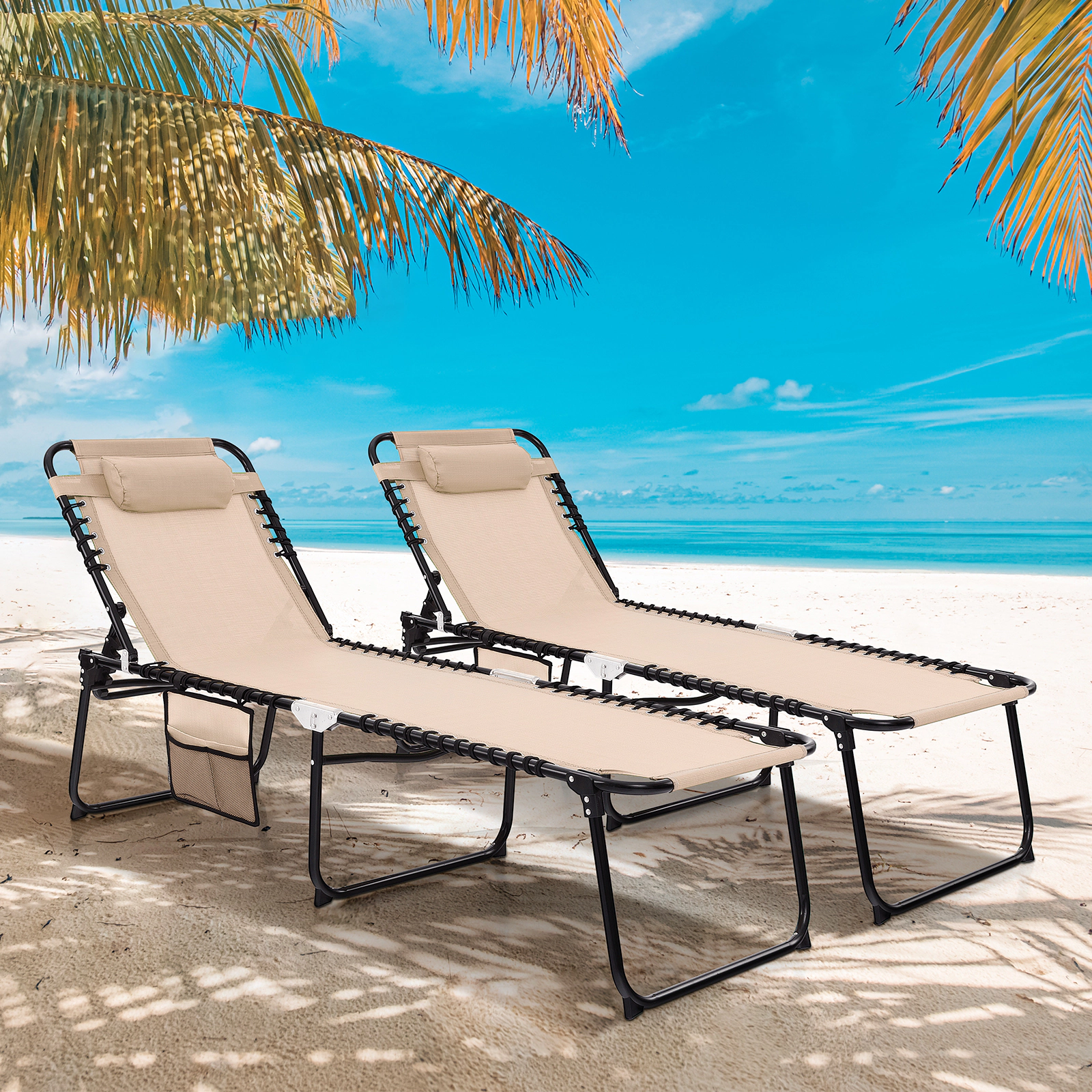 SUGIFT Foldable Recline Lounge Chair with Adjustable 4-Position Backrest and 2-Position Footrest 265-lb Capacity Beige