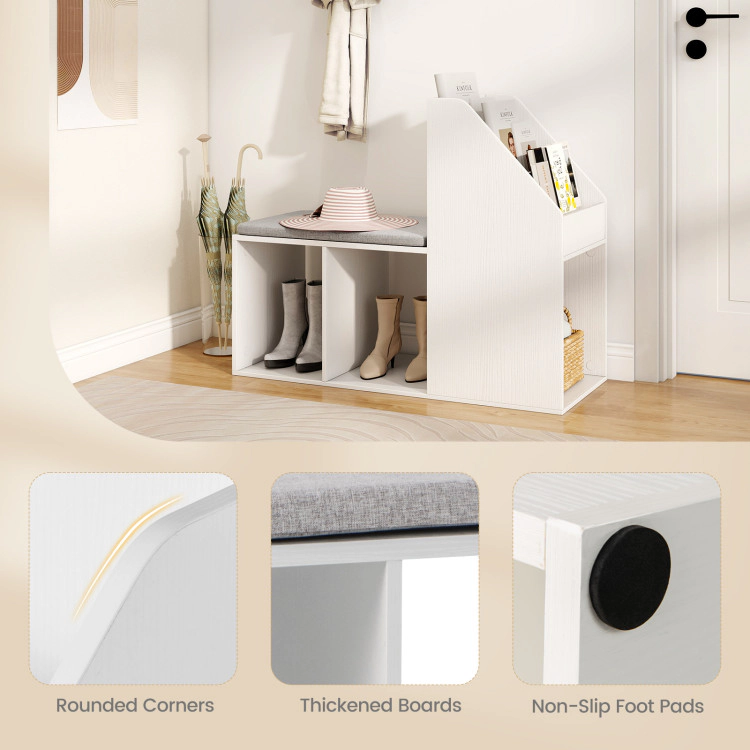 Hivvago Shoe Storage Bench with Removable Seat Cushion and 6 Storage Compartments