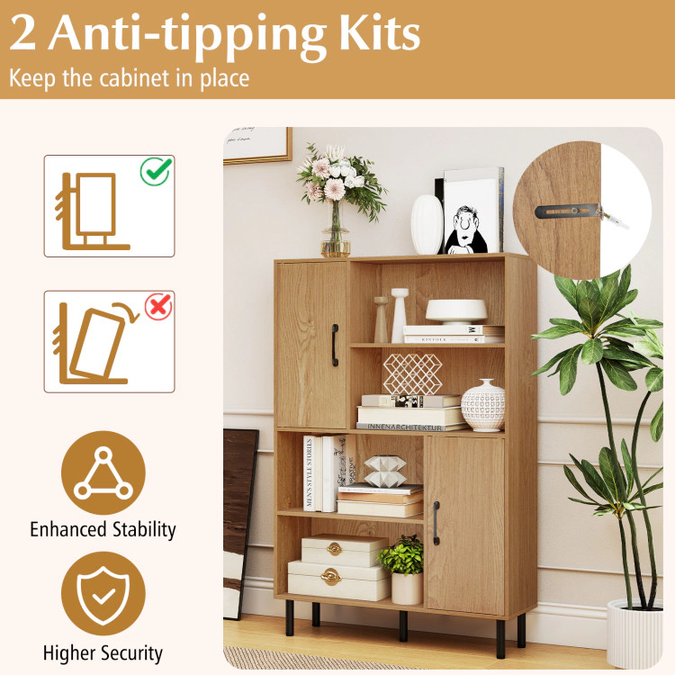 Hivvago 47 Inch Storage Cabinet Freestanding Bookcase with 2 Doors and 4 Open Shelves