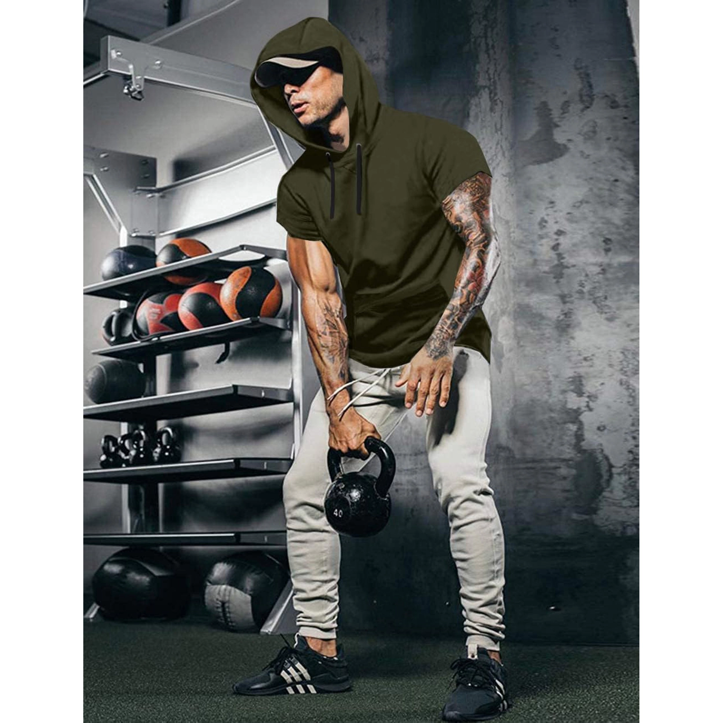 COOFANDY Men's Slim Fit Short Sleeve Hooded Pullover Hoodie