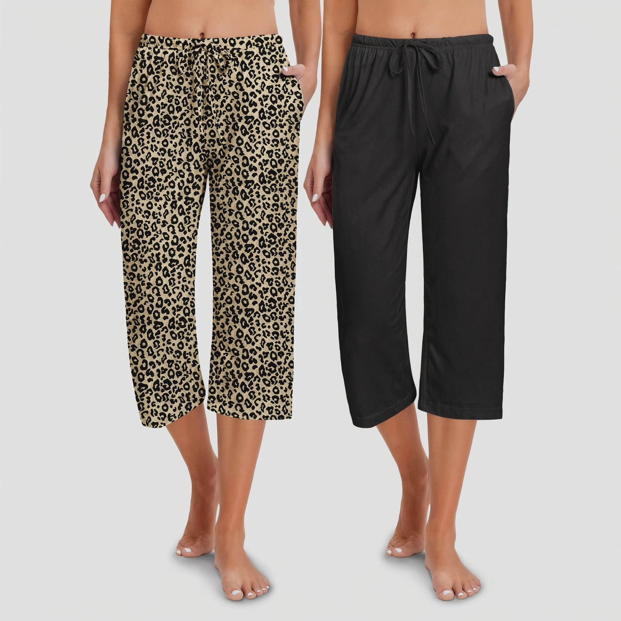 Ekouaer Women's Drawstring Capri Wide Leg Pajama Pants with Pockets