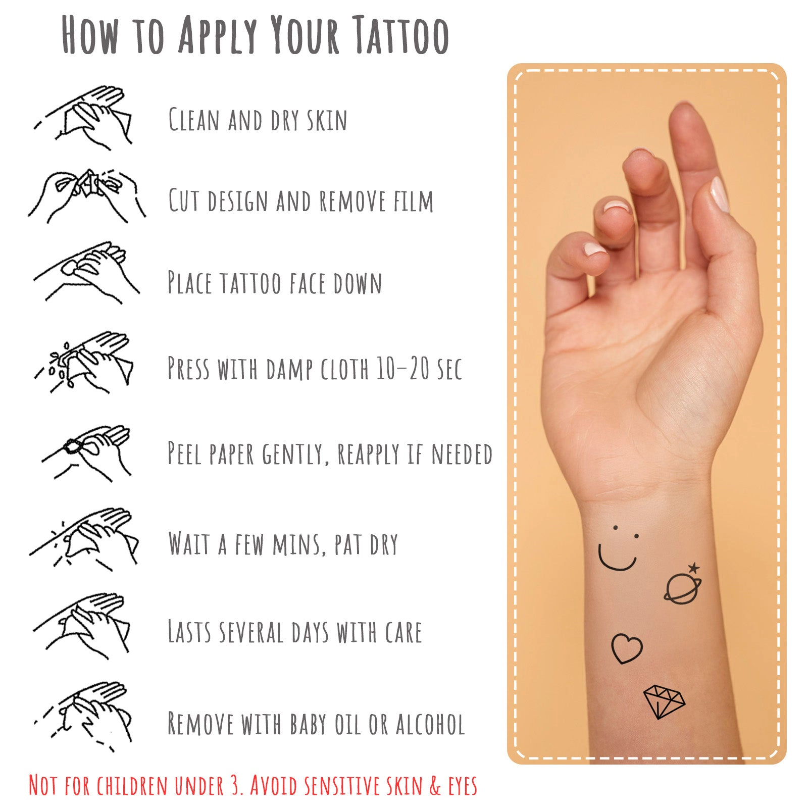 Wrapables Tiny Small Temporary Finger and Hand Tattoos for Women, 10 Sheets Expressions
