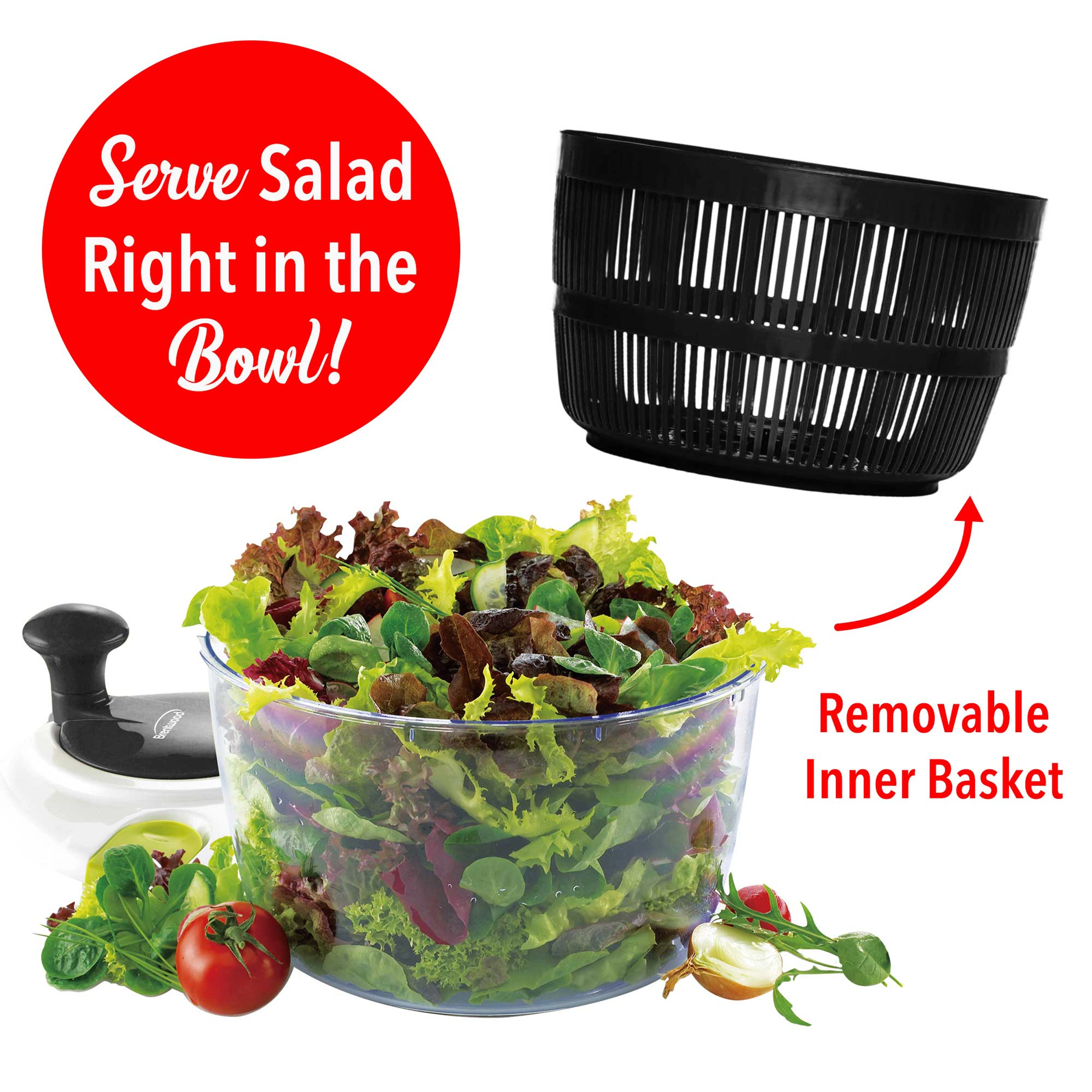 Brentwood 5 Quart Salad Spinner Black with Serving Bowl