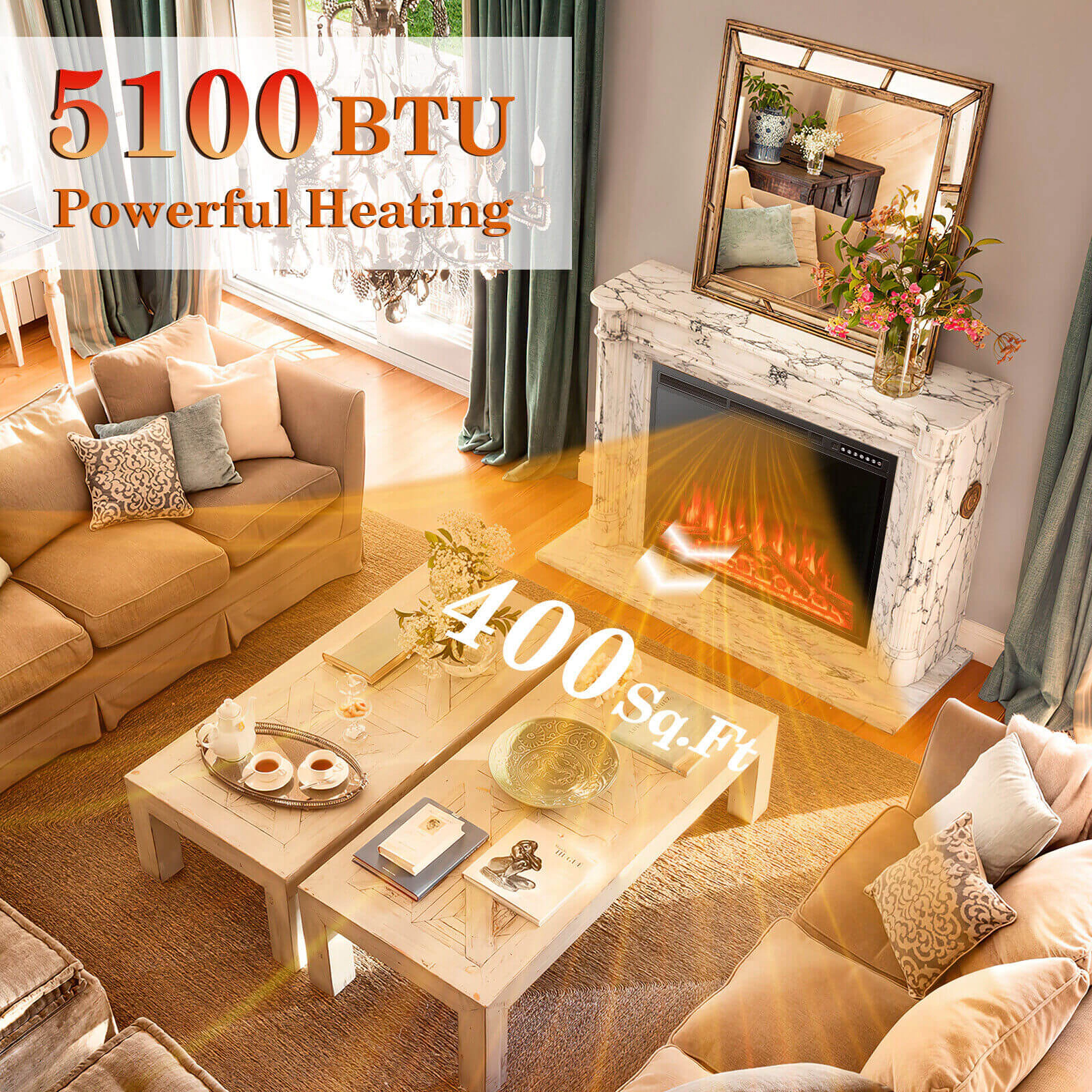 LJG 34/37 Inch Electric Fireplace Recessed with Adjustable Flames