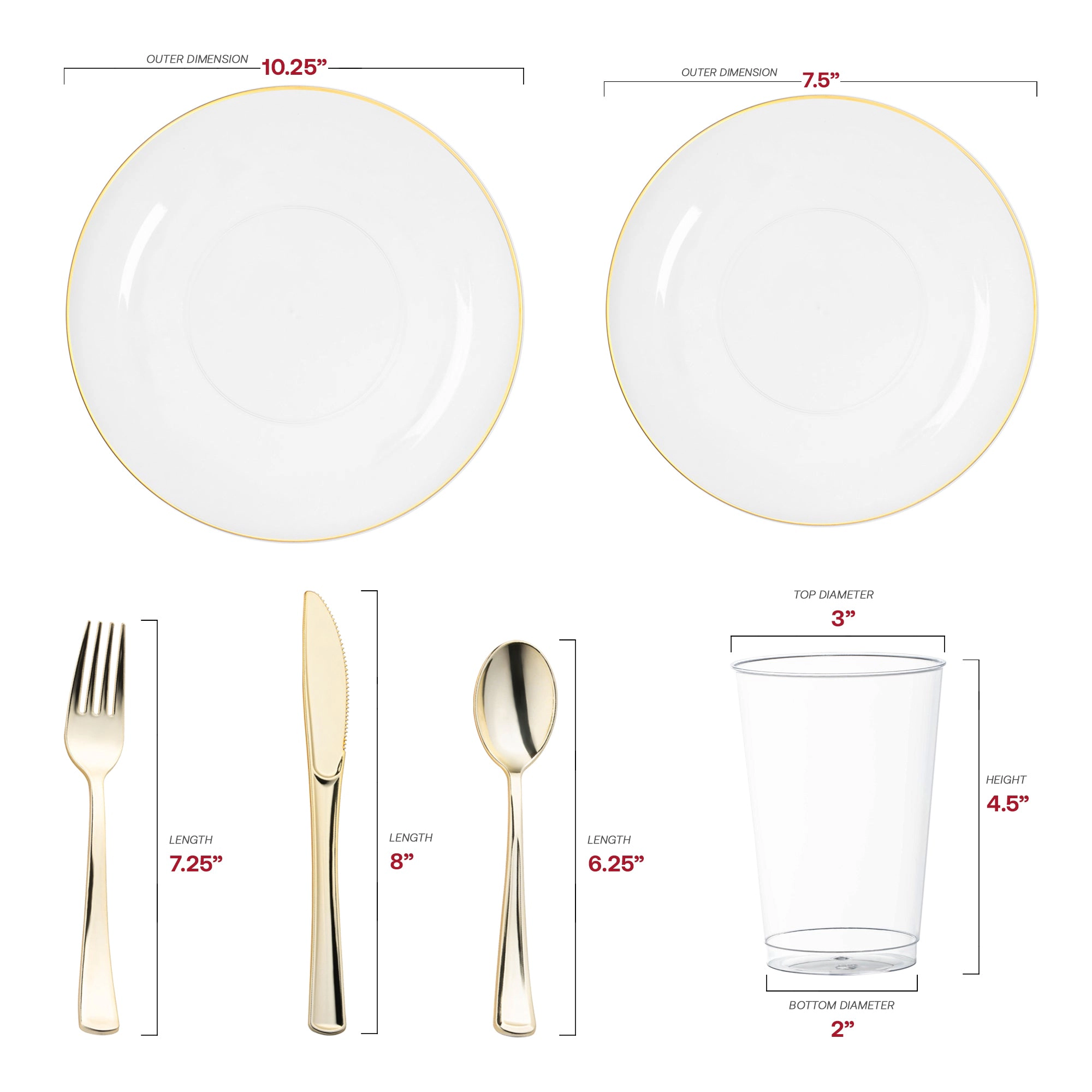 Smarty Had A Party Clear with Gold Rim Organic Round Plastic Wedding Value Set