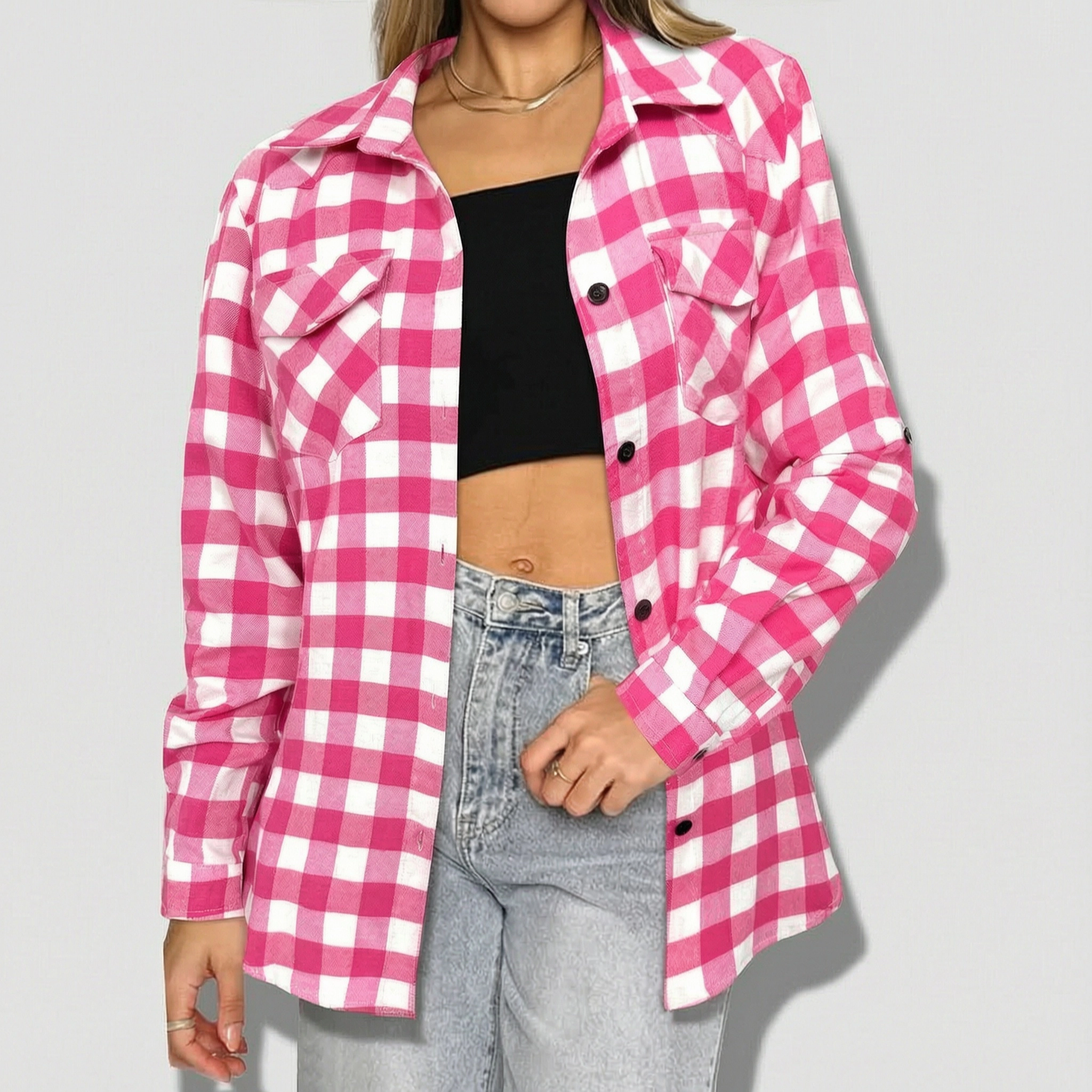 Zeagoo Flannel Shirt for Women Long Sleeve Mid-Long Shirts with Pockets