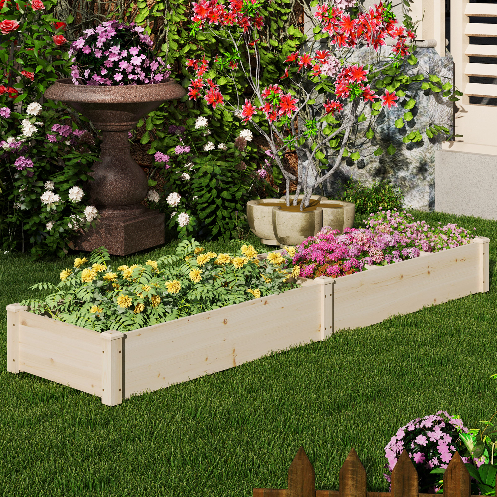 SlickBlue 90 Inch Fir Wood Raised Garden Bed with Divider Planter Box
