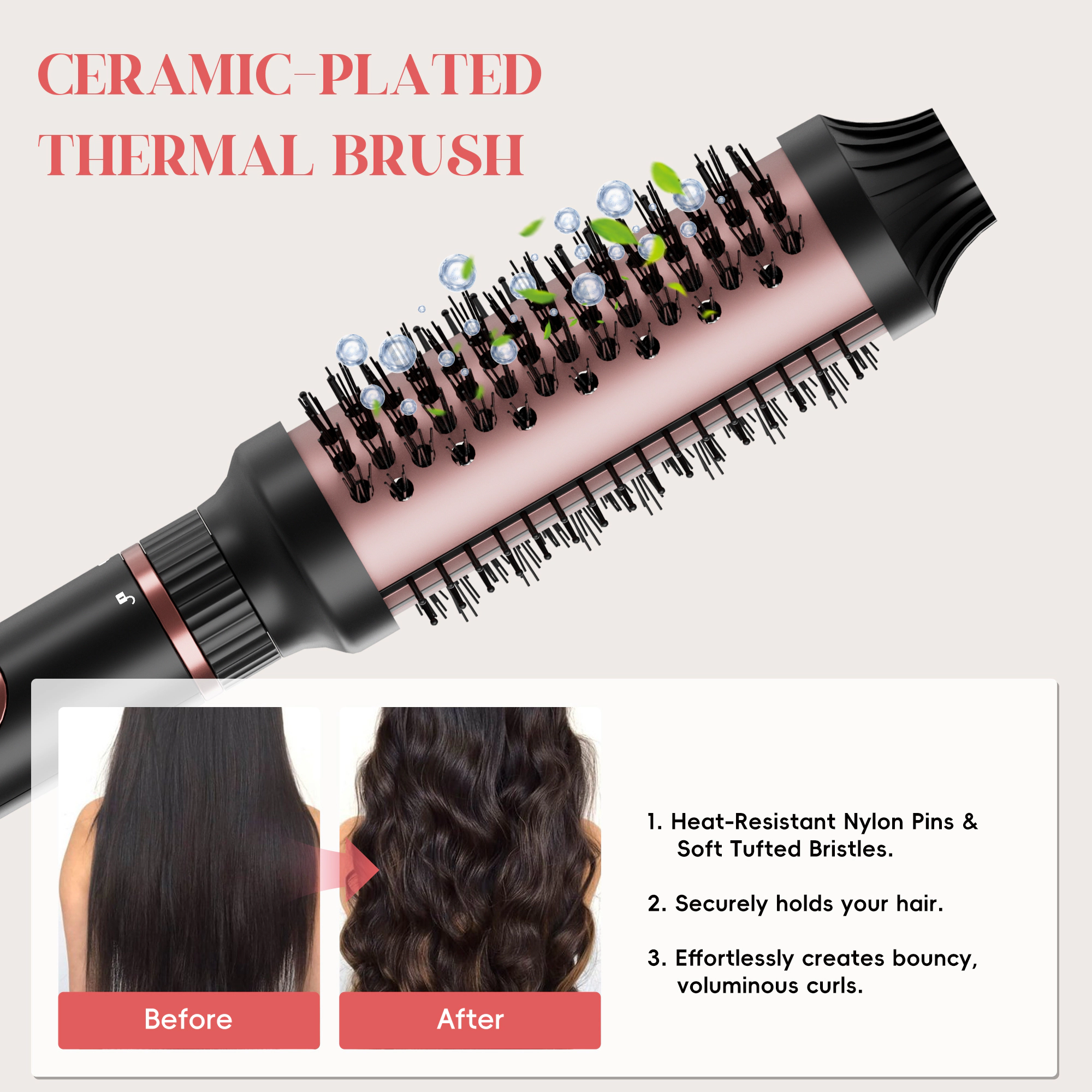 NICEBAY Thermal Hair Brush, Curling Iron Hair Styling Tools, Flat Iron Hair Straightener, Curling Wand Hair Tools