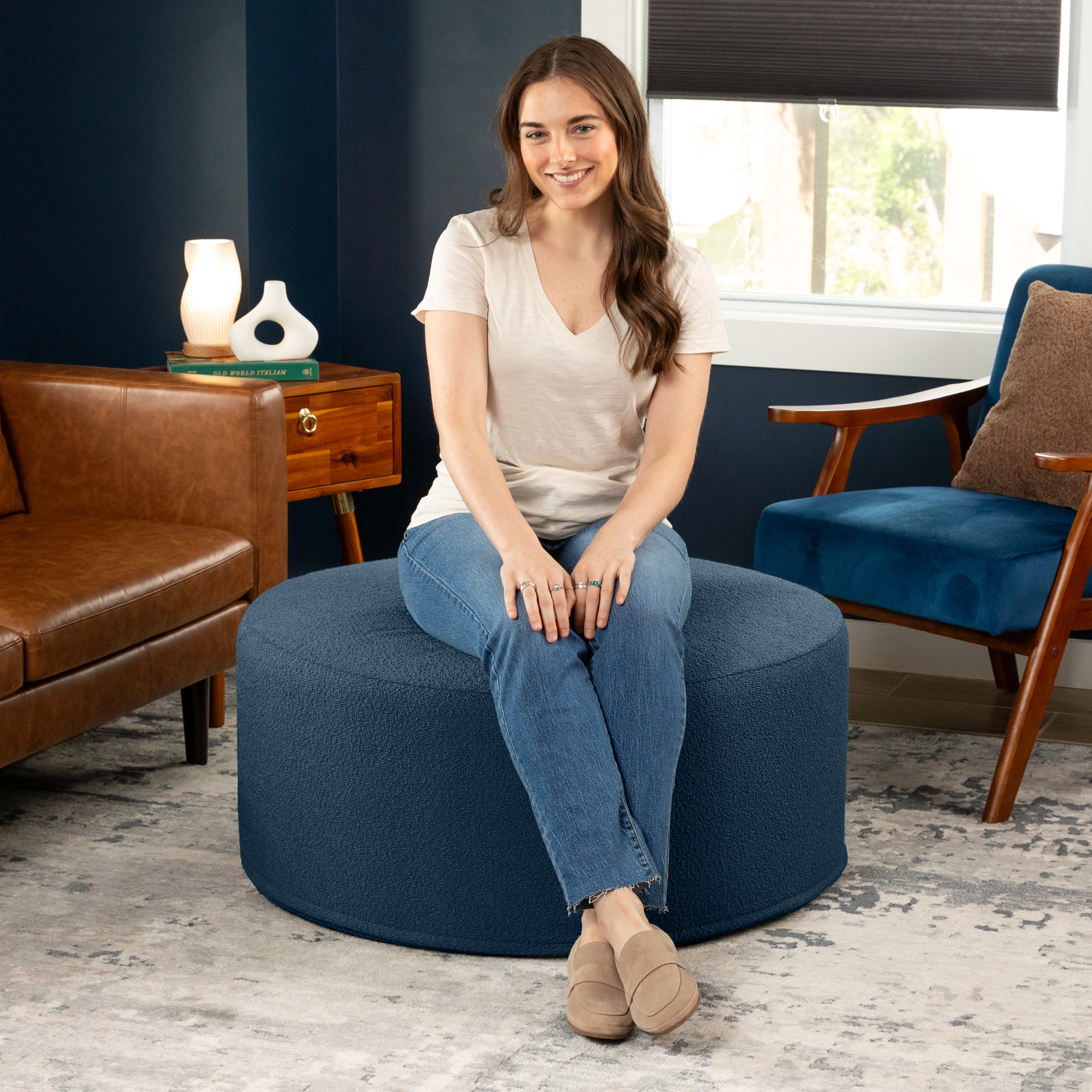 Jaxx Candler Round Couch Ottoman Versatile Firm Foam Construction, 36