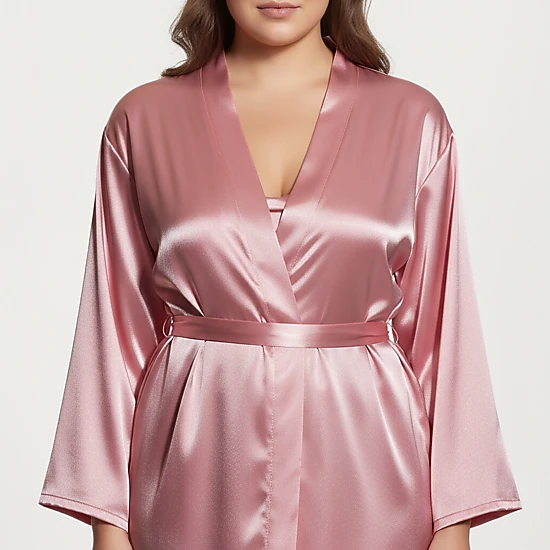 Anna-Kaci Women's Plus Size Satin Robe and Slip Set with Smooth Draping Fabric and Elegant Silhouette