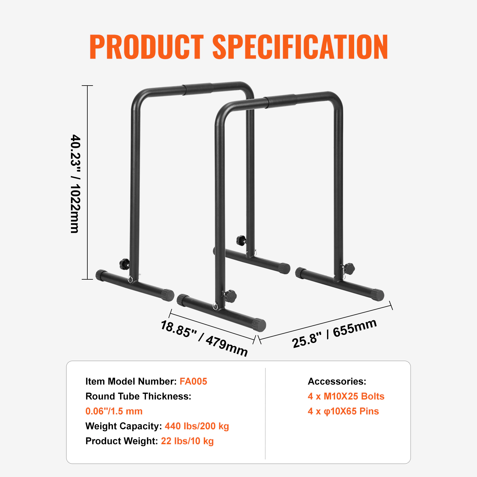 HONGGE Dip Bar Heave Duty Dip Stand Station with Adjustable Height Fitness Workout Dip Bar Station Stabilizer