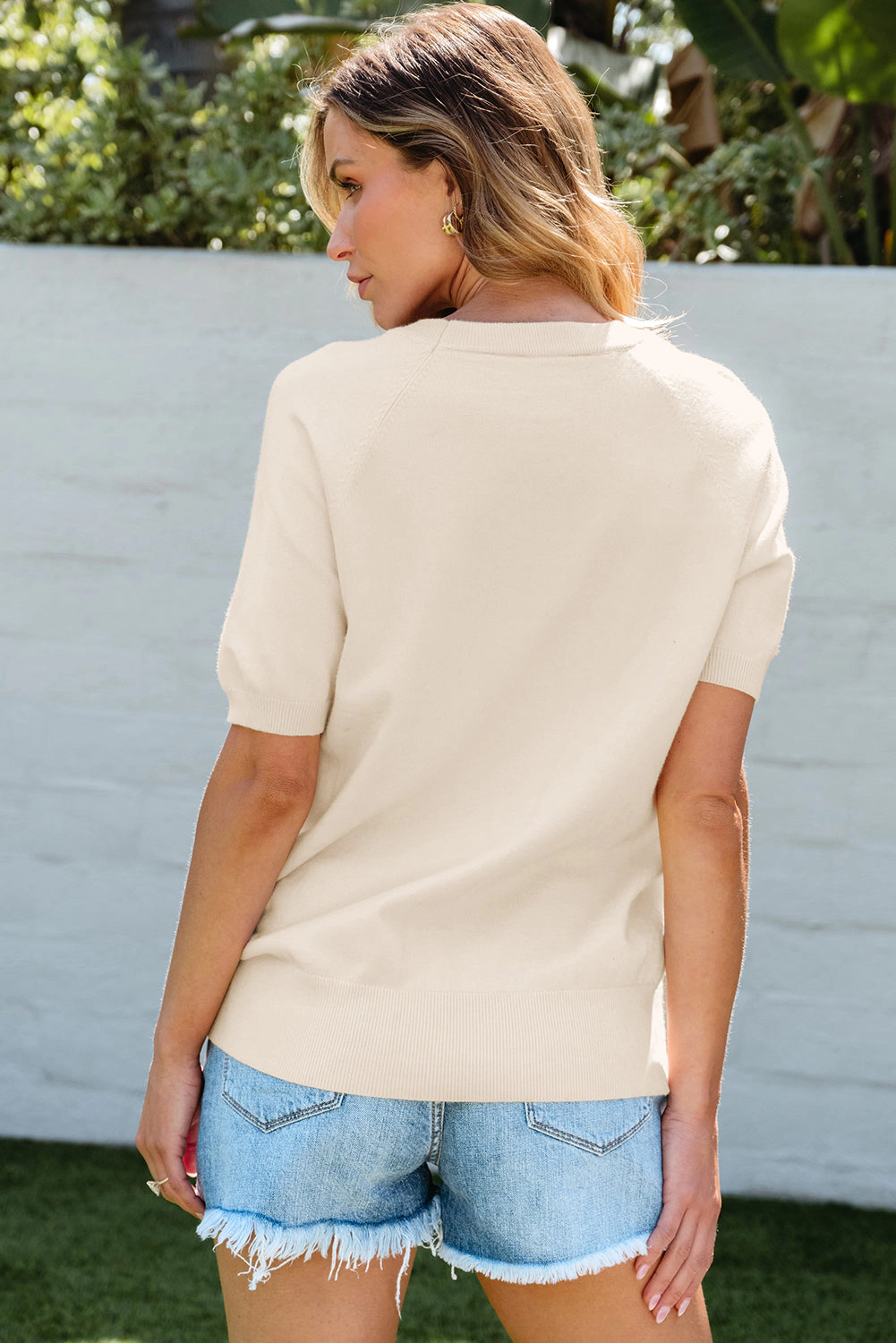 Threaded Pear Women's Dulce Flower Pattern Short Sleeve Knitted Top