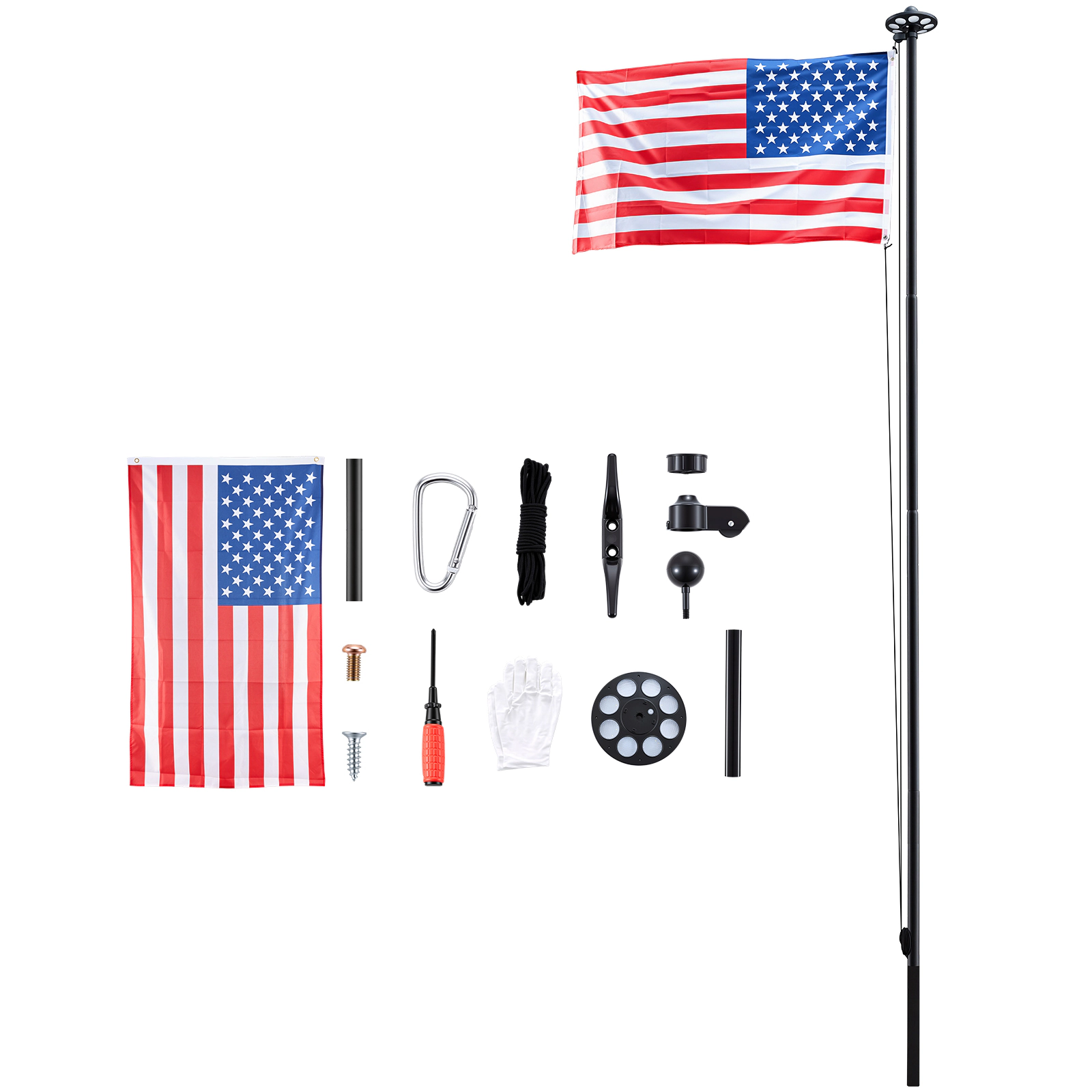 HONGGE Flag Pole Heavy Duty Sectional Flagpole Kit with 136 LED Solar Light for Outside House In Ground Outdoor