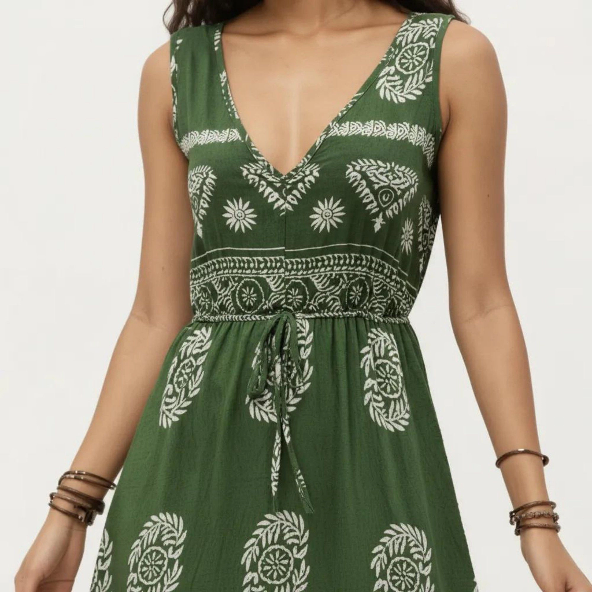 Anna-Kaci Womens Sleeveless V-Neck Bohemian Tiered Maxi Dress
