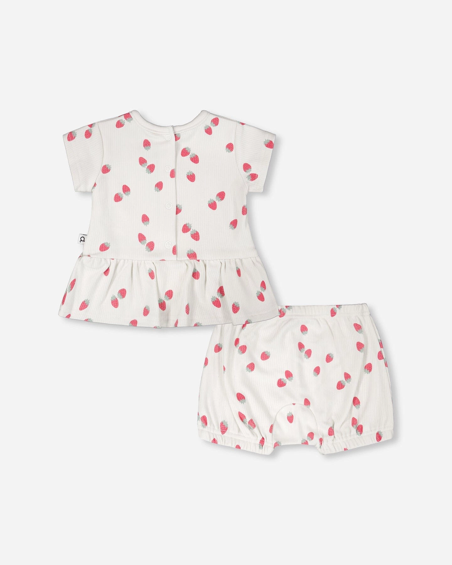 Deux par Deux Girls Cotton Rib Jersey Top and Short Set Printed Strawberries