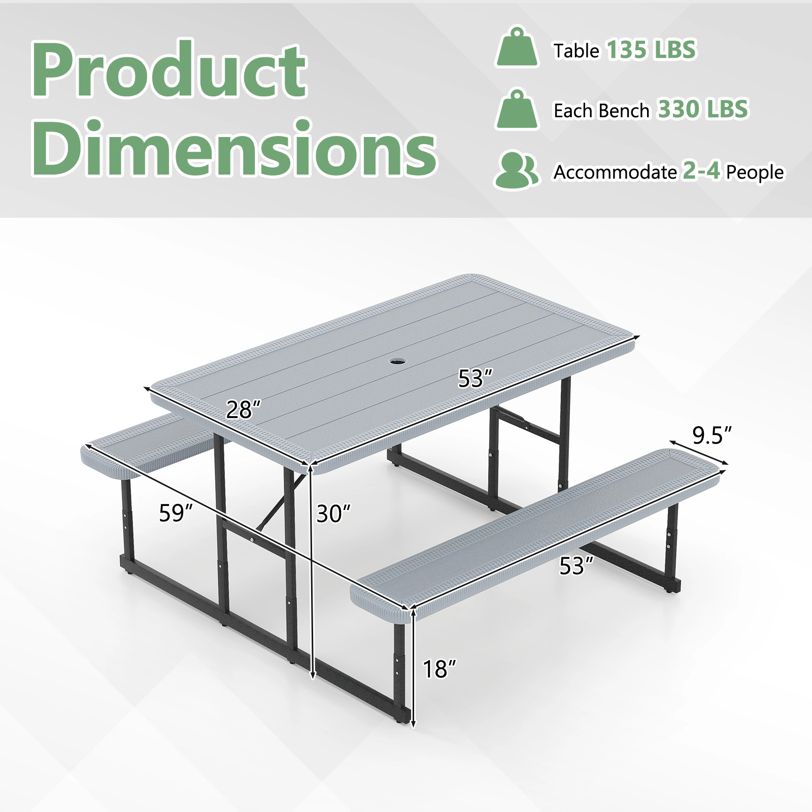 SUGIFT Outdoor Picnic Table Bench Set for 2-4 People 135-lb Table 330-lb Bench Capacity