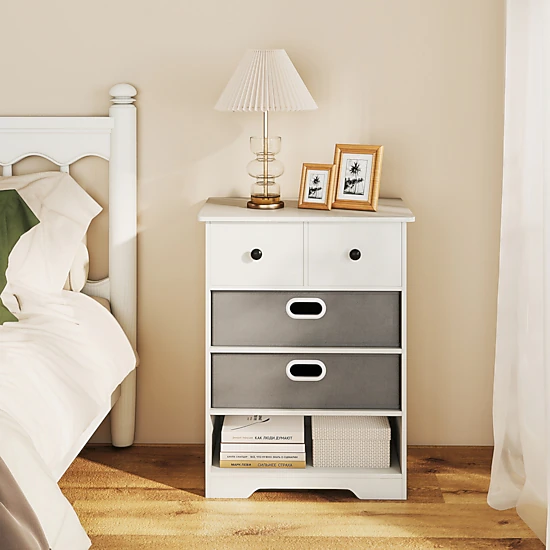 Glintex 4-Drawer Dresser with Open Shelf and Removable Fabric Drawers