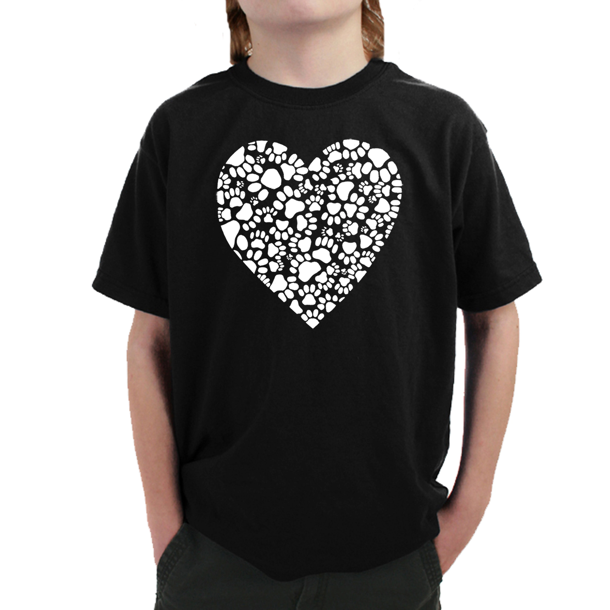 LA Pop Art Boy's Word T-Shirt - Paw Prints Heart