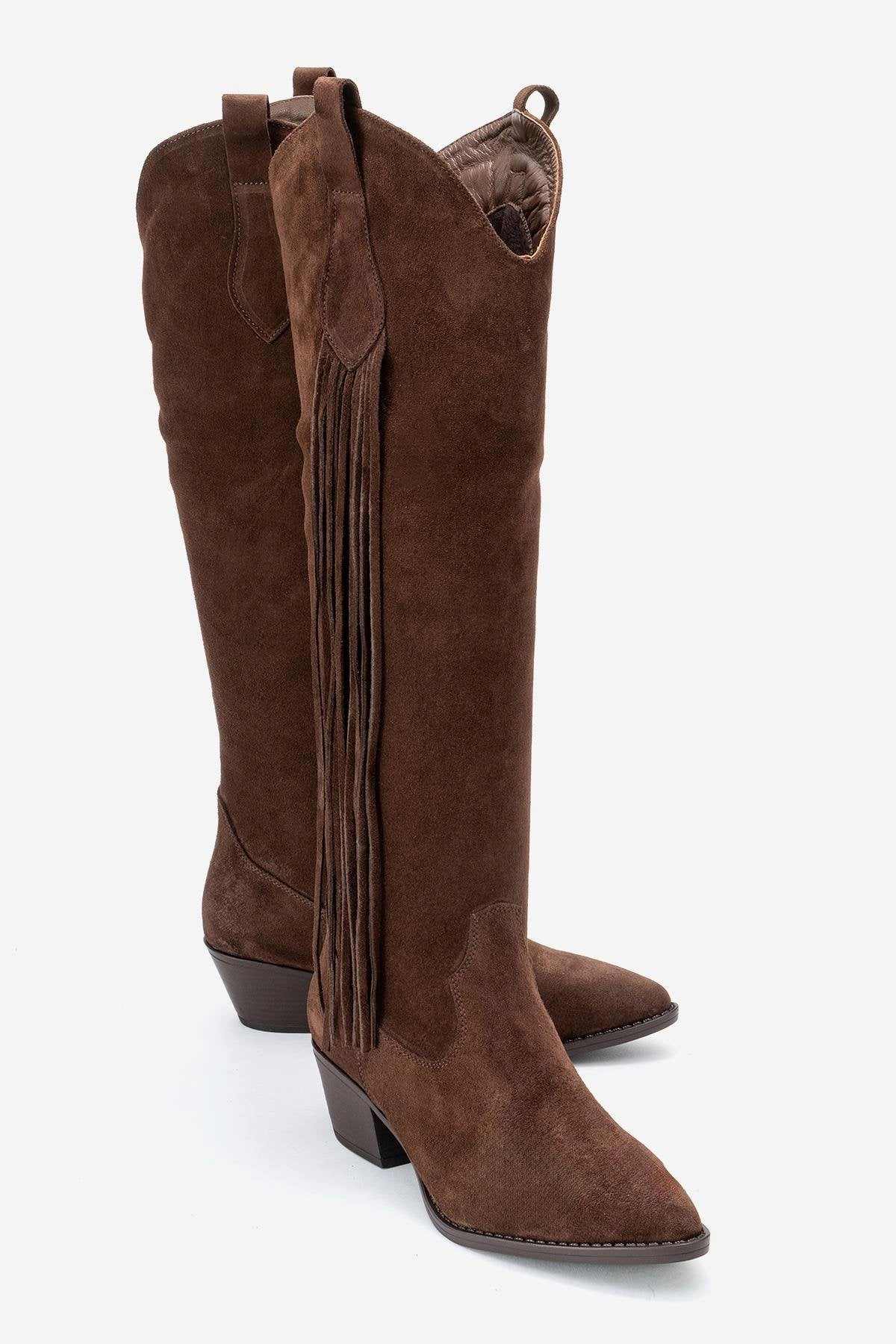 Forever & Always Womens Rios Leather Fringe Knee High Boots