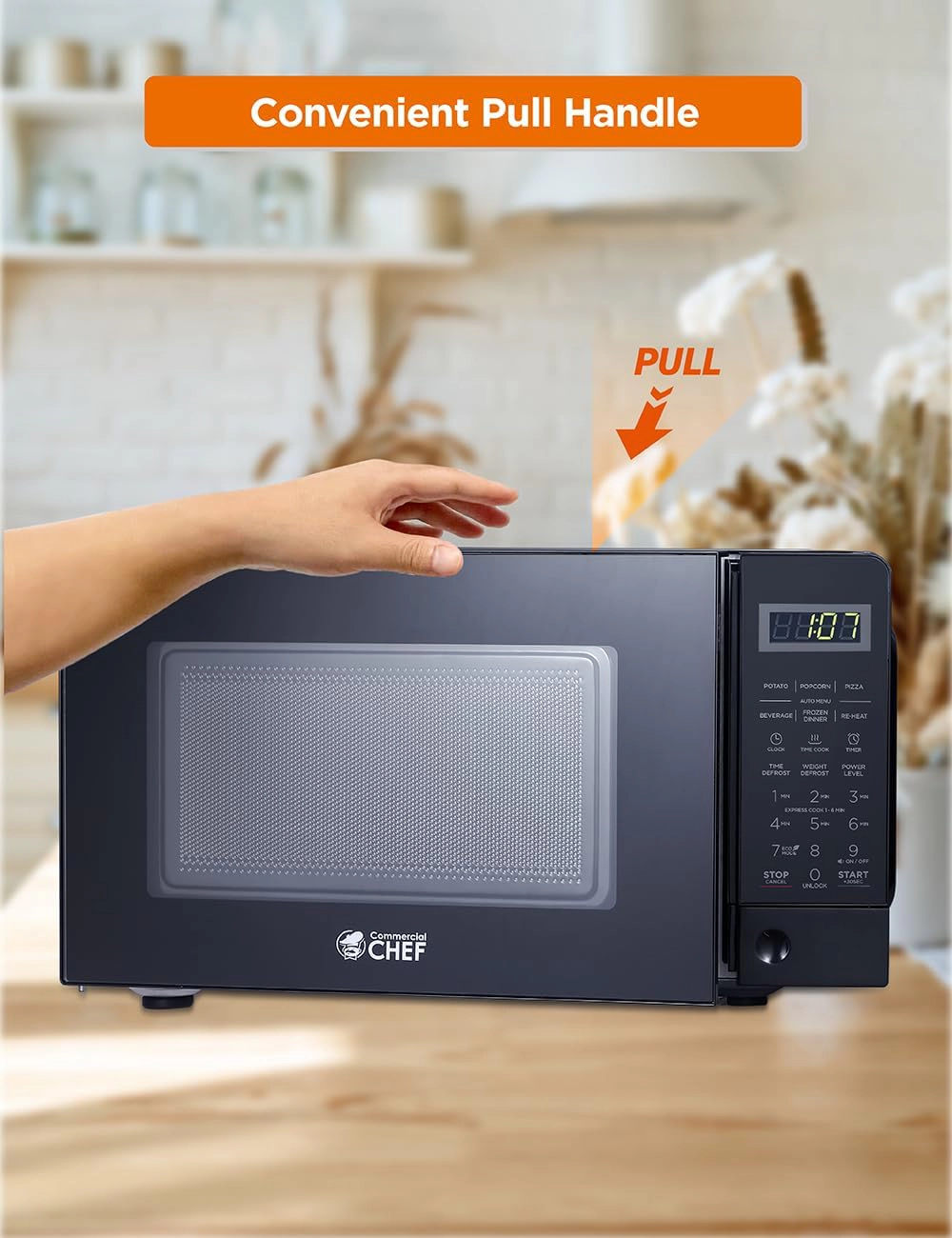 Commercial Chef Countertop Microwave Oven, 0.7 cu. ft., 700W, Push-Button