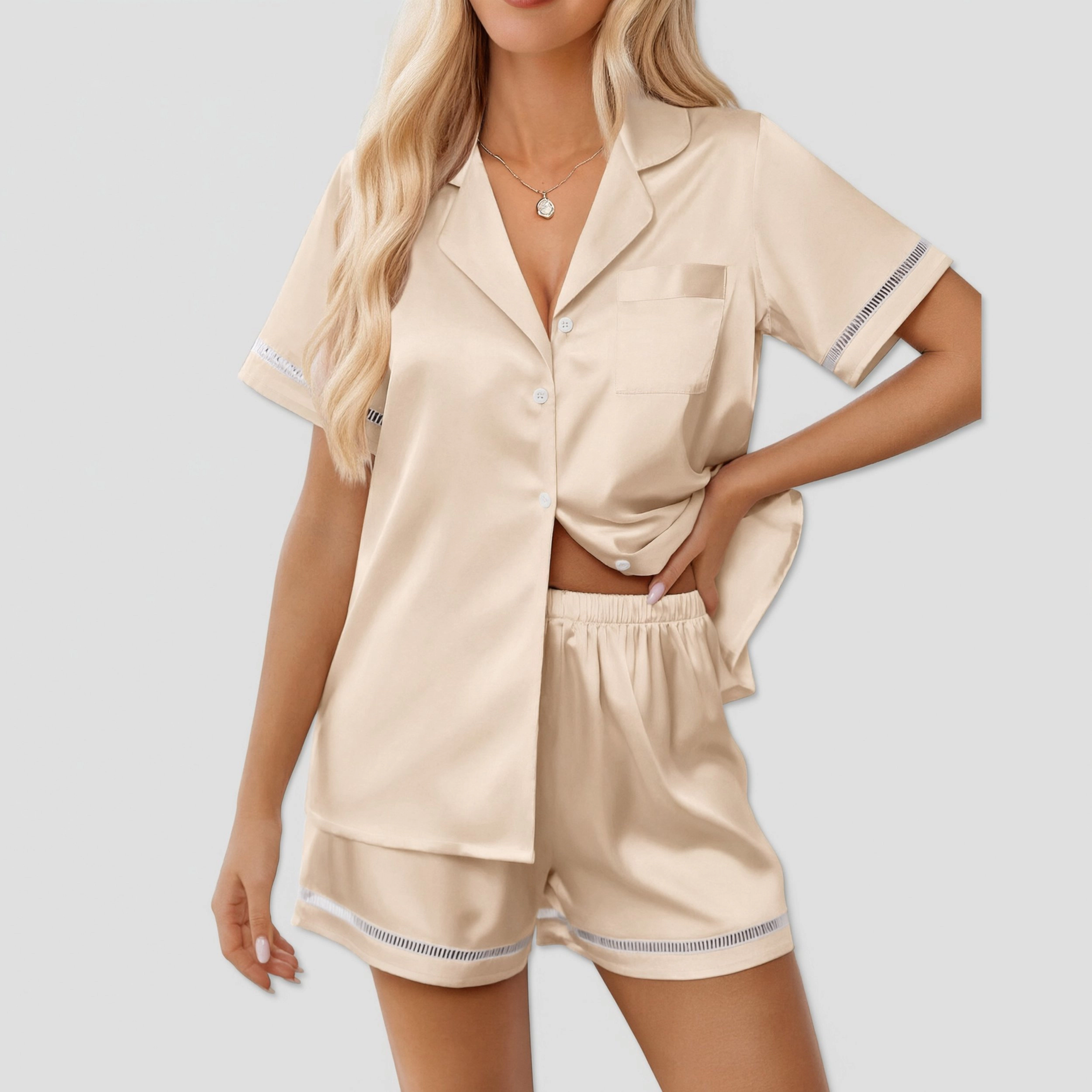 Ekouaer Womens Silk Pajama Sets Button Up Pjs Short Sleeve 2 Pc Pj
