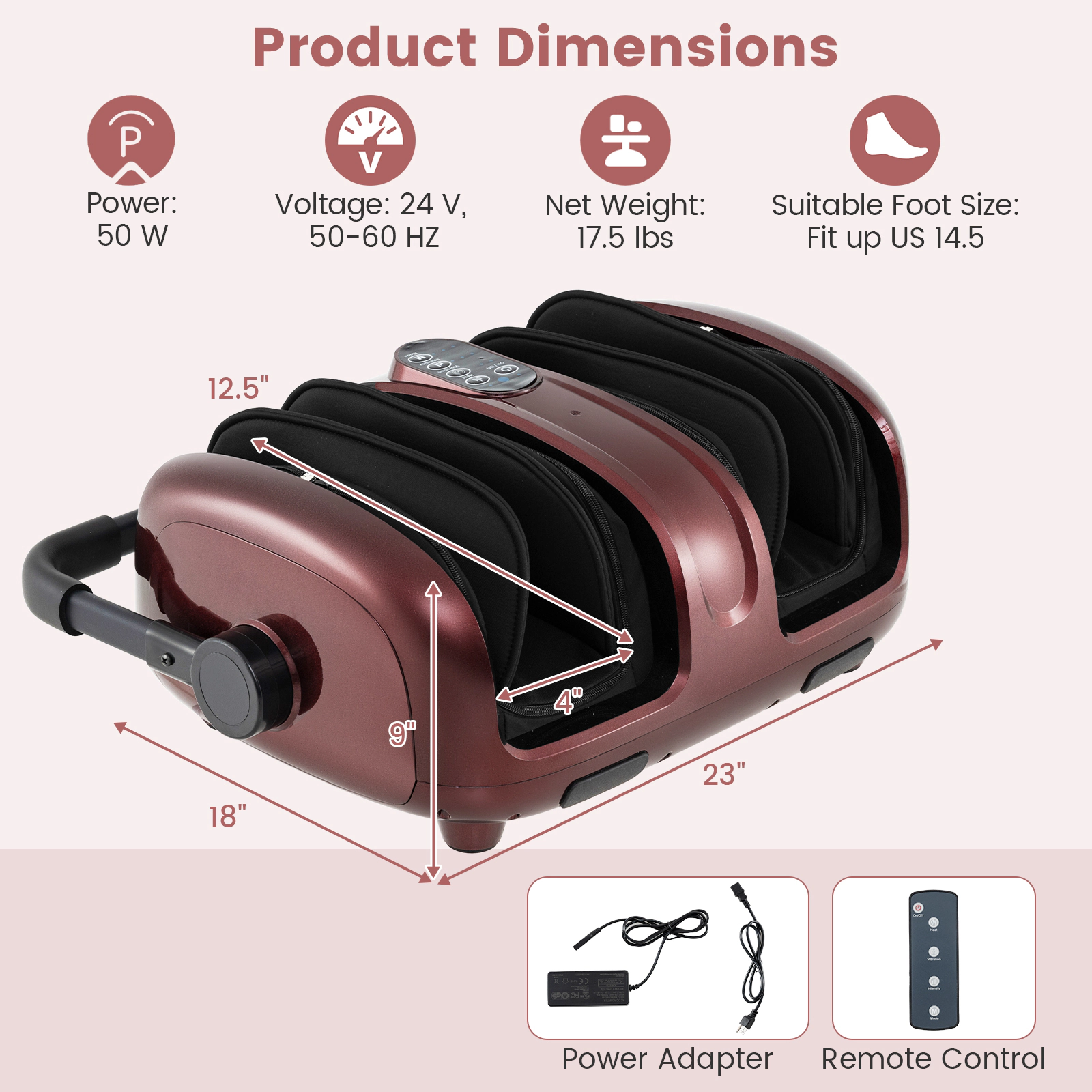 SUGIFT Rolling Shiatsu Foot and Calf Massager with Heat and Compression Fits Up to US 14.5 Foot Size Red+Black