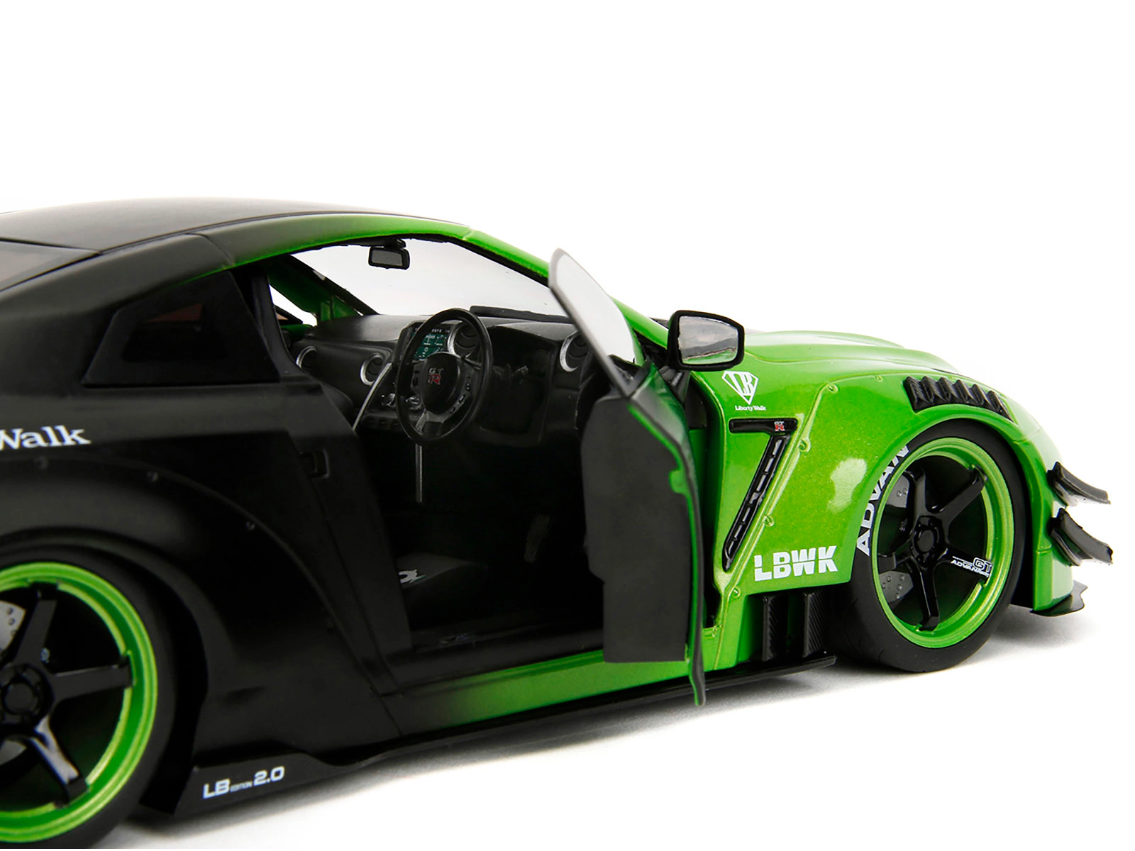 Jada Nissan GT-R (R35) Liberty Walk Body Kit 2.0 RHD (Right Hand Drive) Green and Matt Black "Pink Slips"