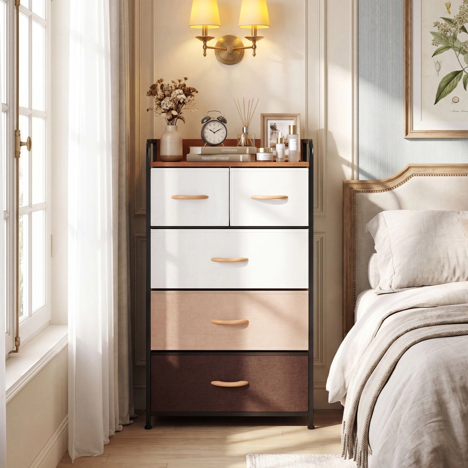 SlickBlue 5-Drawer Fabric Storage Dresser with Metal Frame
