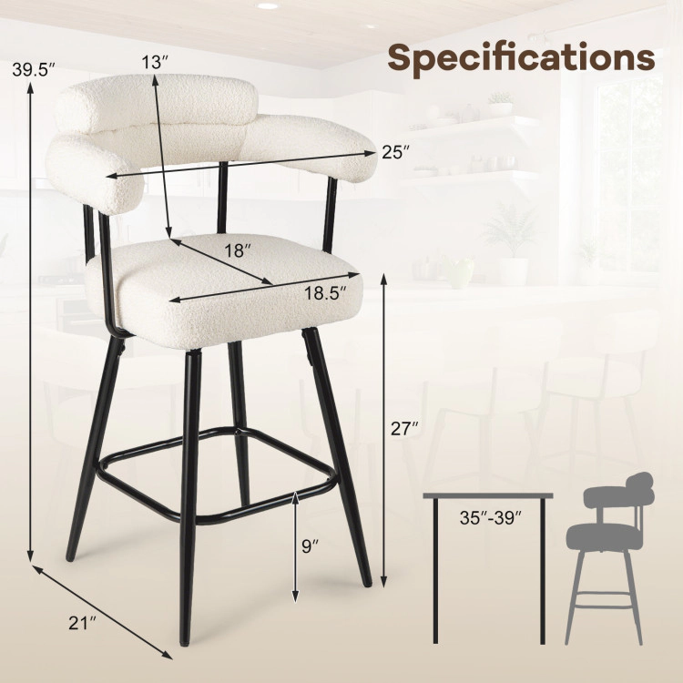 Hivvago Set of 2 Counter Height Swivel Bar Chairs with Armrests and Ergonomic Curved Back