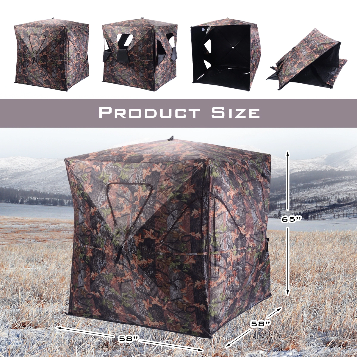 SUGIFT Portable Pop Up Ground Hunting Blind Tent with Full View Windows 65-in Tall Fiberglass Frame 12-lb Camo