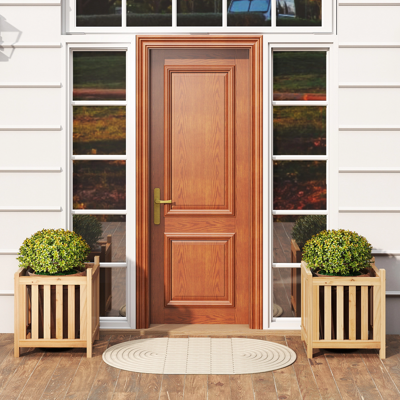 LJG Patio Wooden Bench with Planter 2 Person Patio Bench