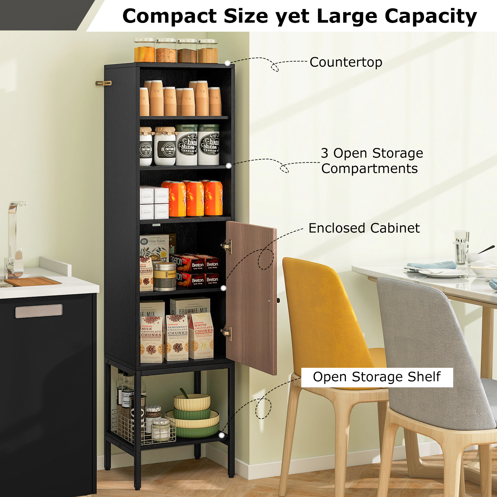 SlickBlue Tall Storage Cabinet with Adjustable Shelves, Doors & Legs