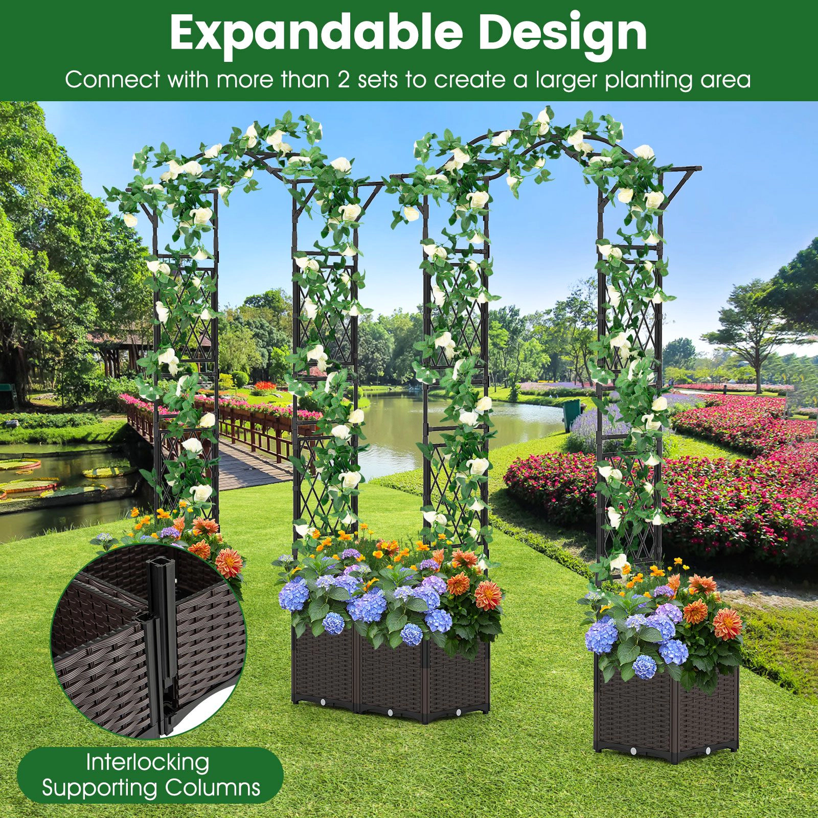 Slickblue Raised Garden Bed with Arch Trellis for Climbing Plants
