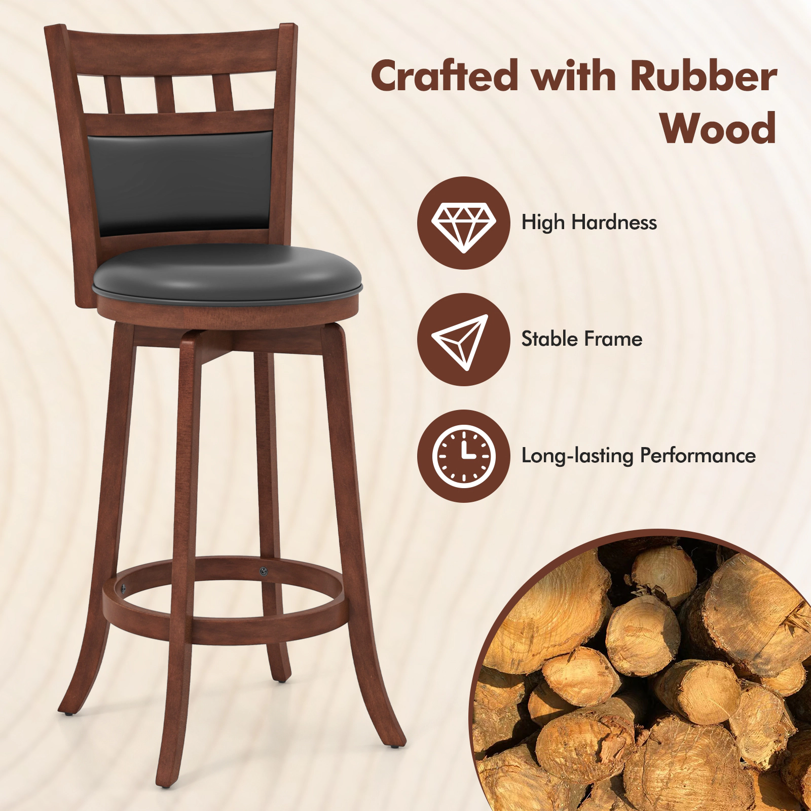 Glintex 2-Piece 31-Inch Swivel Bar Stool Set with Faux Leather Back and Seat, Espresso
