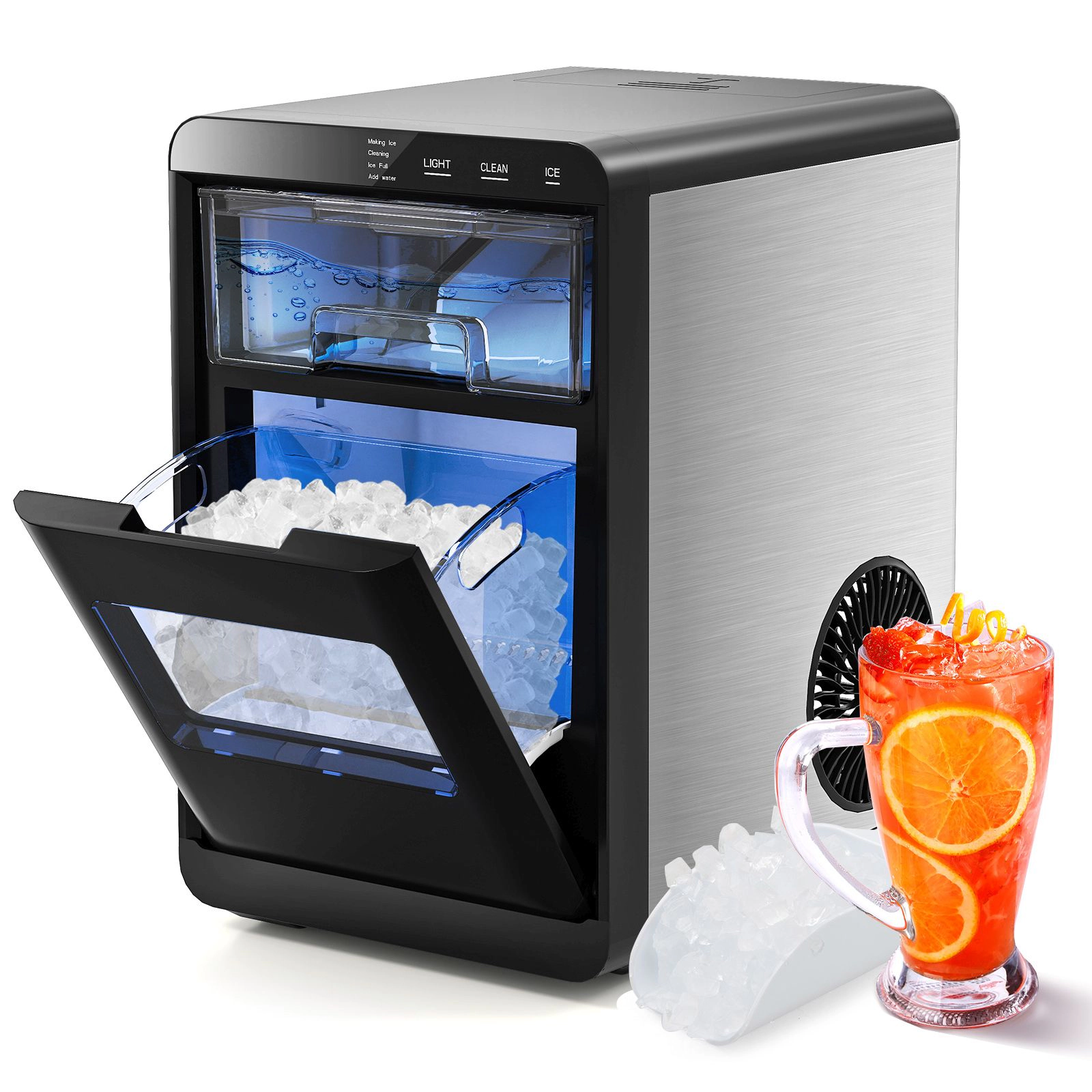 SlickBlue Black Portable Nugget Ice Maker Countertop Machine with Self Cleaning