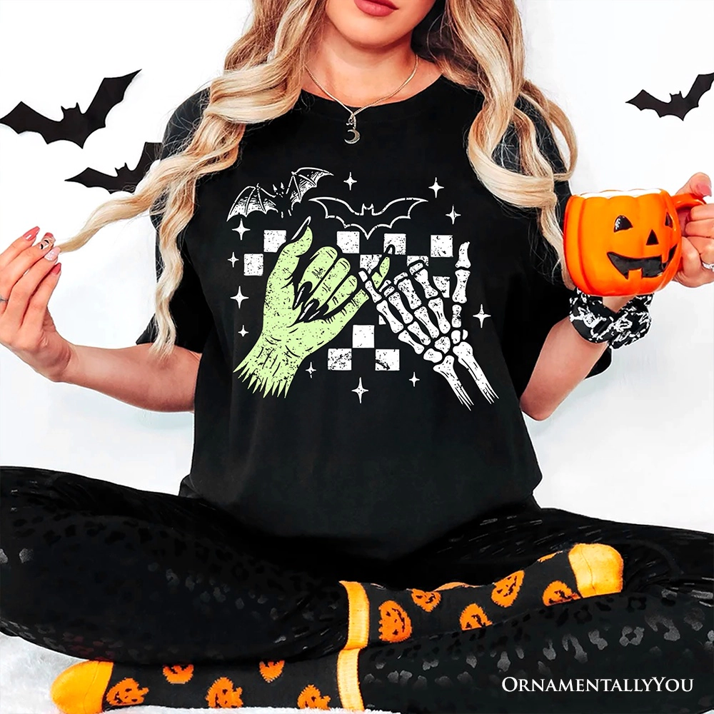 OrnamentallyYou Womens Funny Monster Skeleton Pinky Promise Halloween T-Shirt