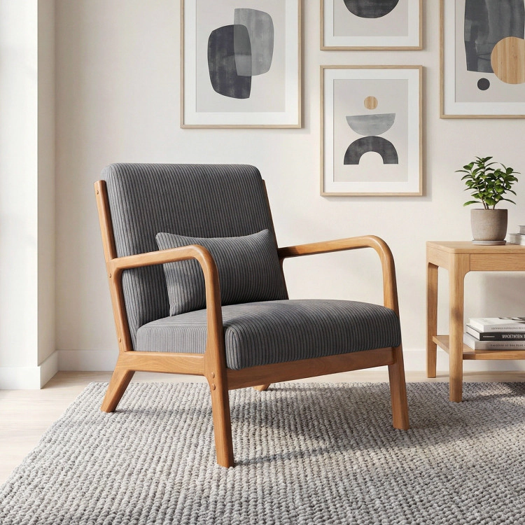 Hivvago Accent Chair Corduroy Upholstered Lounge With Lumbar Pillow