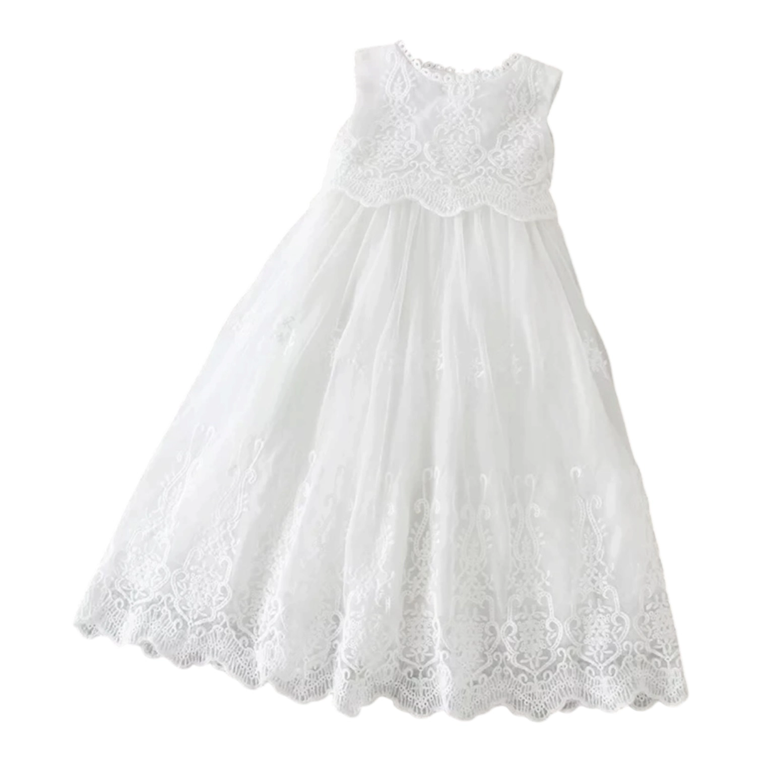 Laurenza's Baby Girls Lace Sleeveless Christening Gown with Bonnet