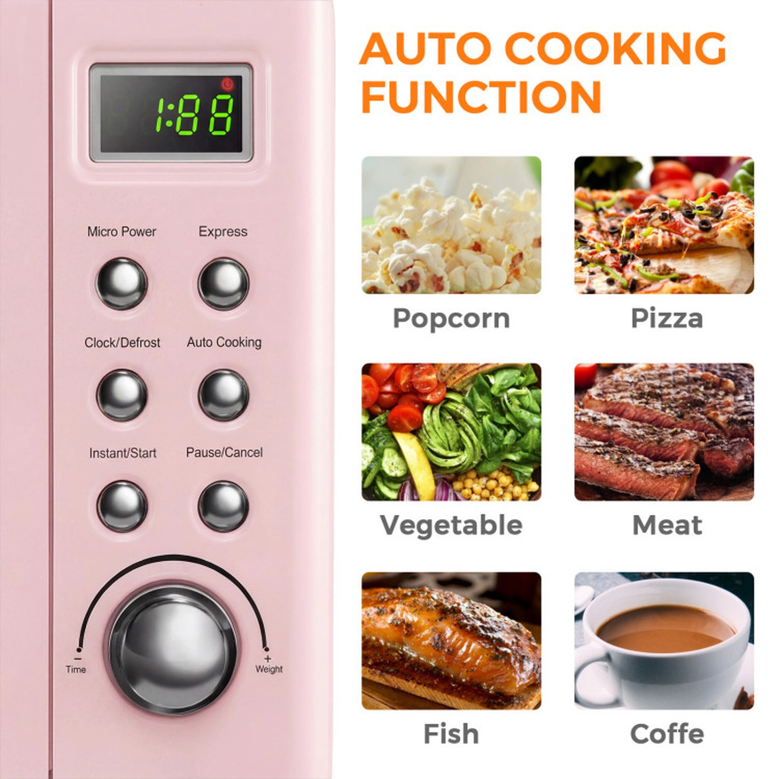 SUGIFT Pink Retro Countertop Microwave Oven with 5 Power Levels and Auto Cooking 0.7-Cu-Ft 700W 18-in W 14-in D