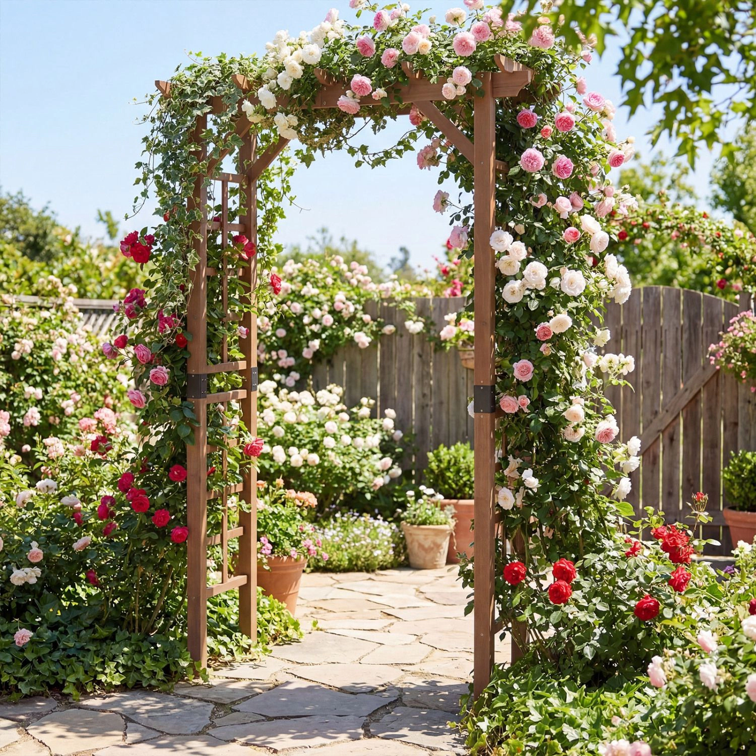 Slickblue 7FT Wooden Garden Arch Arbor with Trellis Design