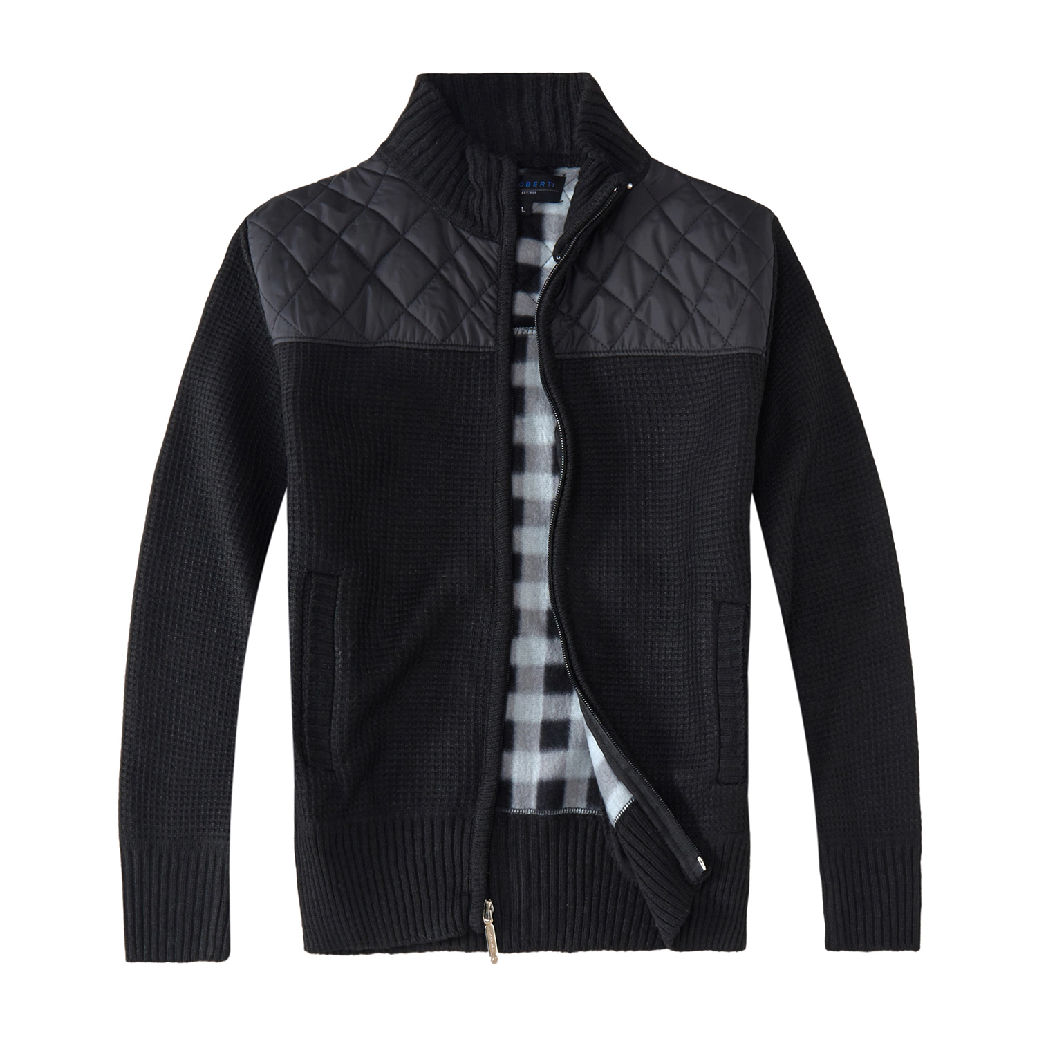 Gioberti Men's Knitted Regular Fit Full Zip Cardigan Sweater With Soft Brushed Flannel Lining