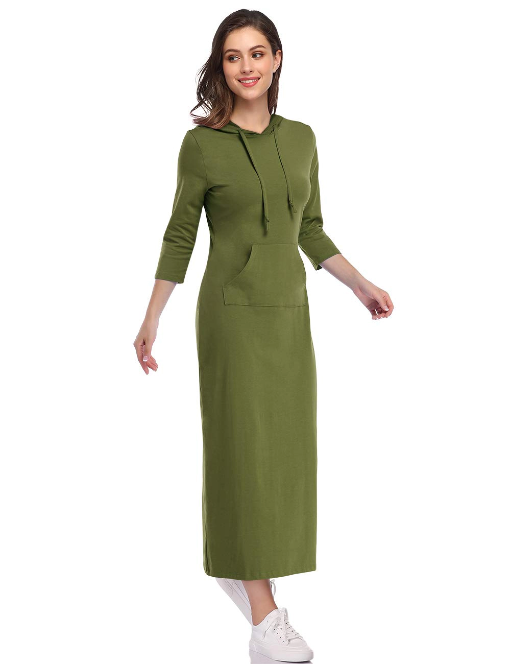 KOJOOIN Women's Casual Long Sleeve Pullover Maxi Skirt Dress Slim Hooded Sweatshirt with Pockets